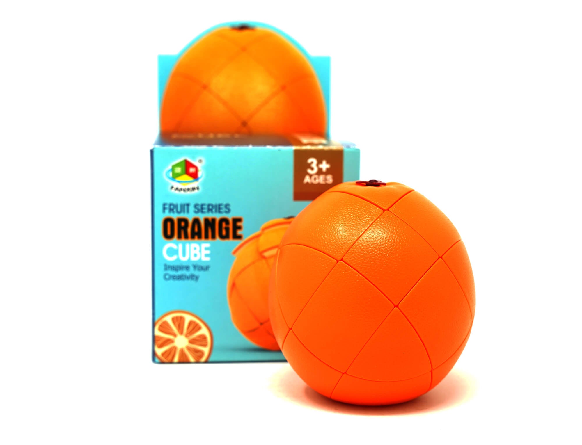 Vista lateral do shape mod Laranja 3x3 Fanxin mostrando os gomos da fruta em detalhes