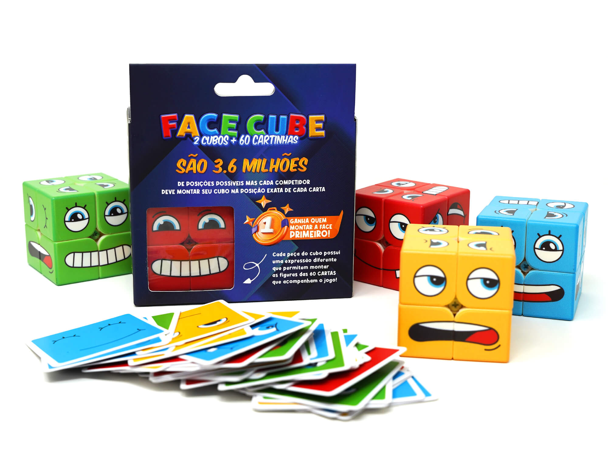 Dois cubos 2x2 personalizados do Face Cube com faces coloridas em destaque