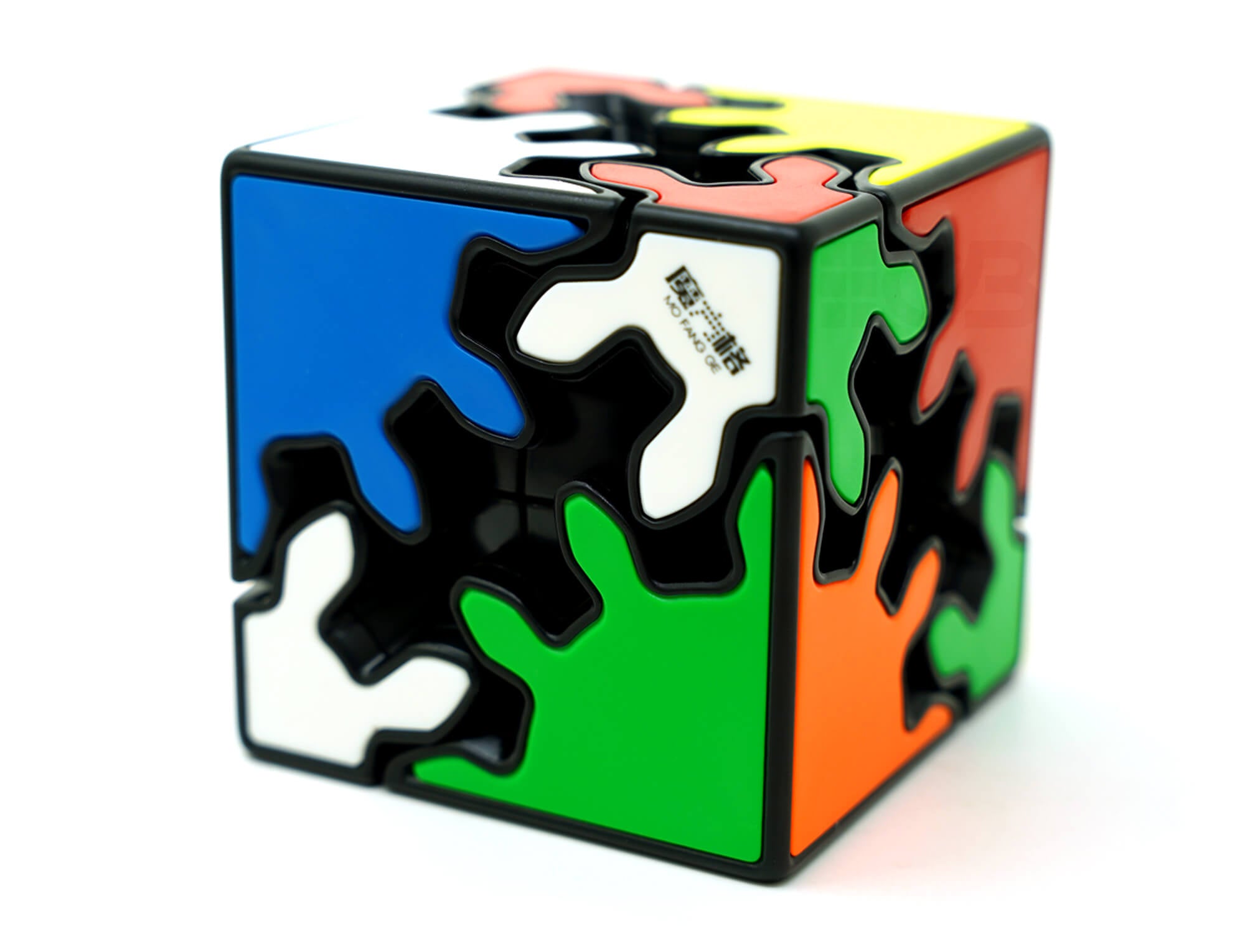 Detalhe das engrenagens do Gear Shift 2x2 HelloCube com as peças coloridas em evidência