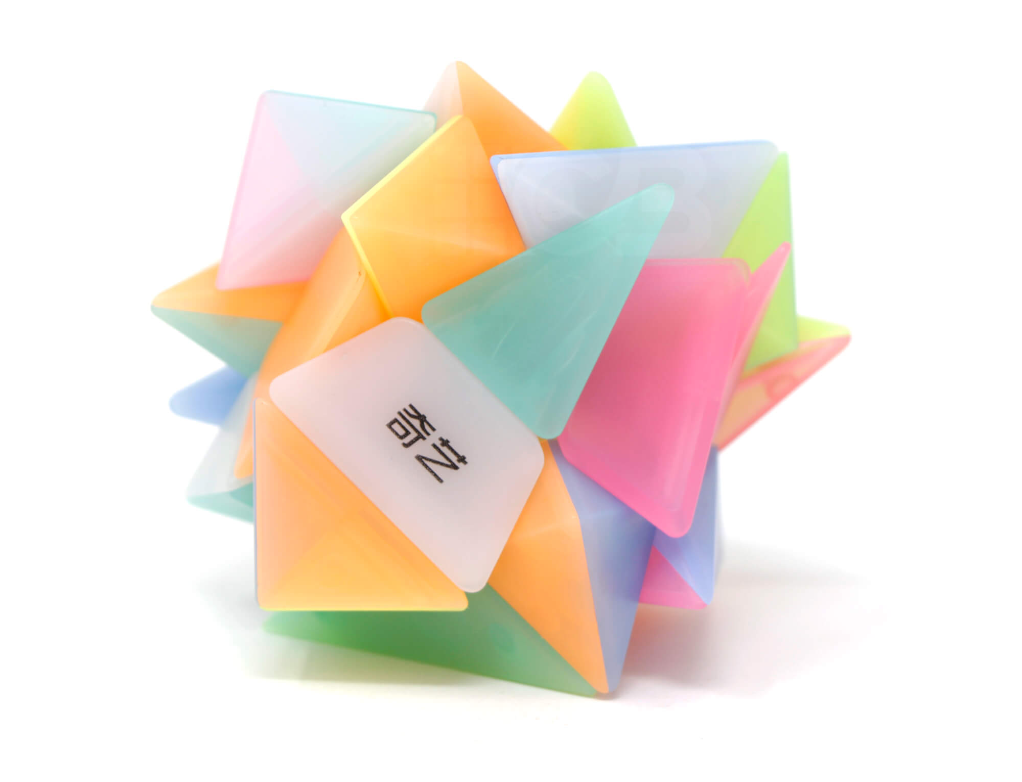 Cubo Mágico Axis Jelly QiYi em posição resolvida mostrando as peças translúcidas coloridas