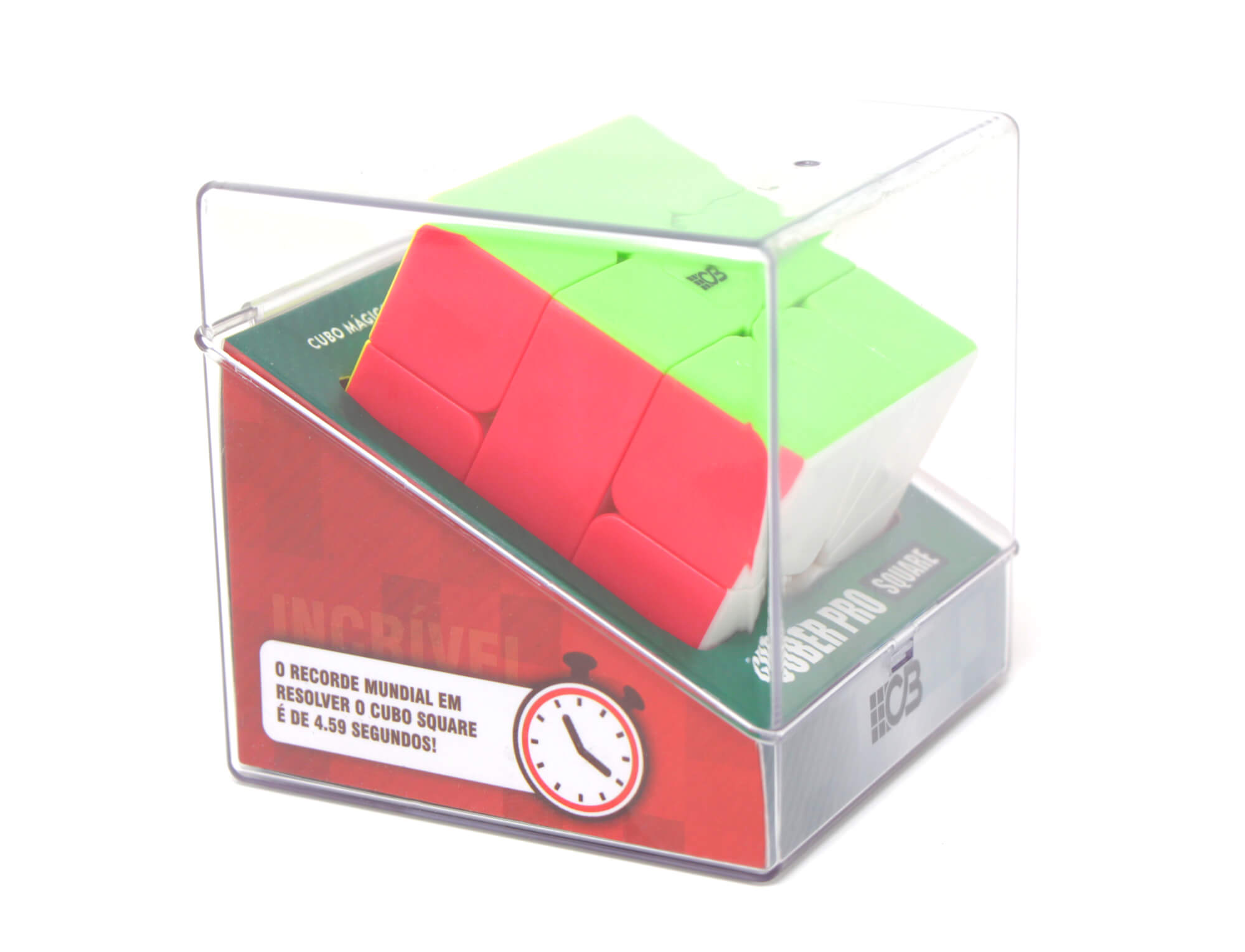 Square-1 Color Cuber Pro em posição embaralhada mostrando as formas não cúbicas