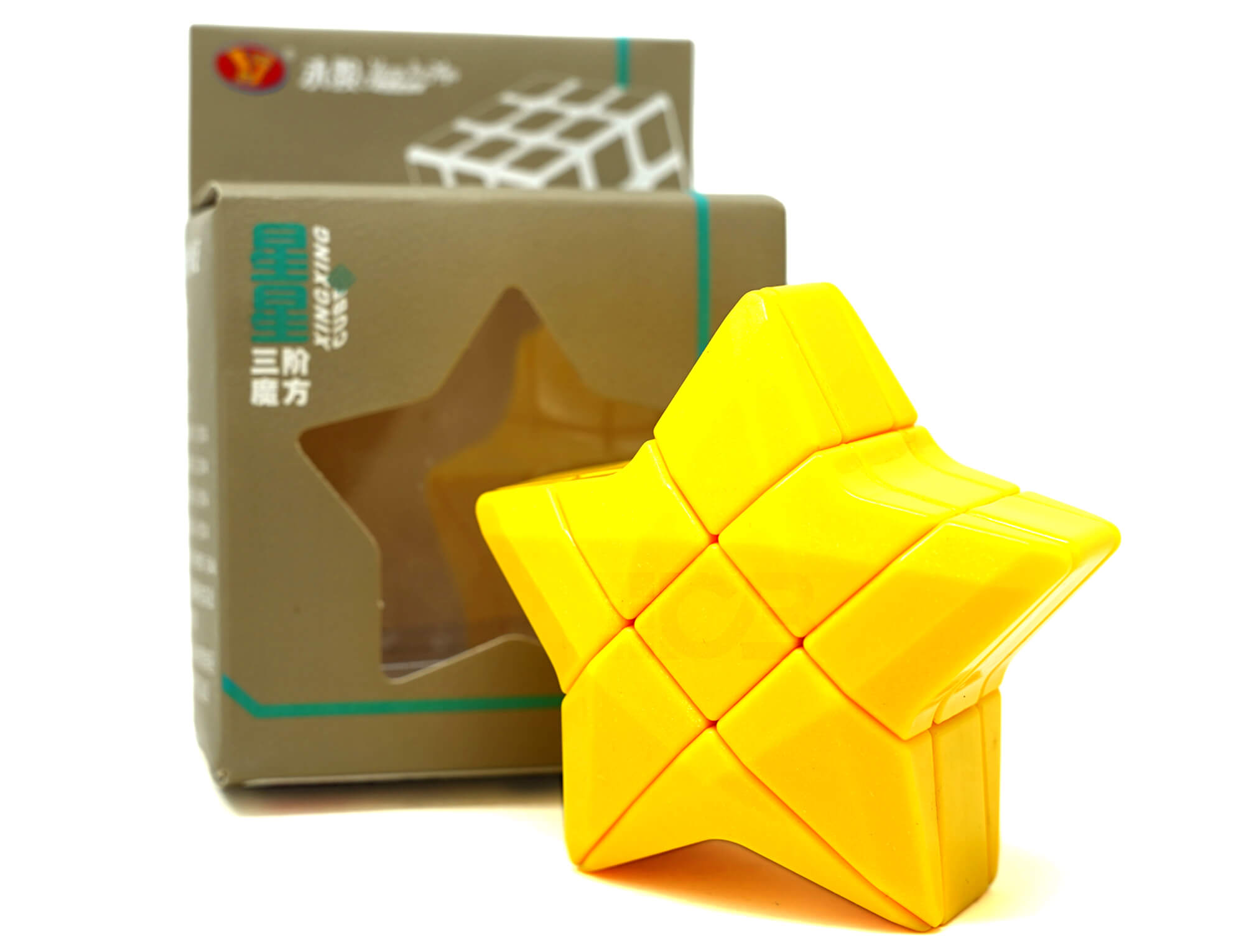 Cubo Mágico Estrela 3x3 YJ amarelo com as faces visíveis, mostrando as peças coloridas stickerless