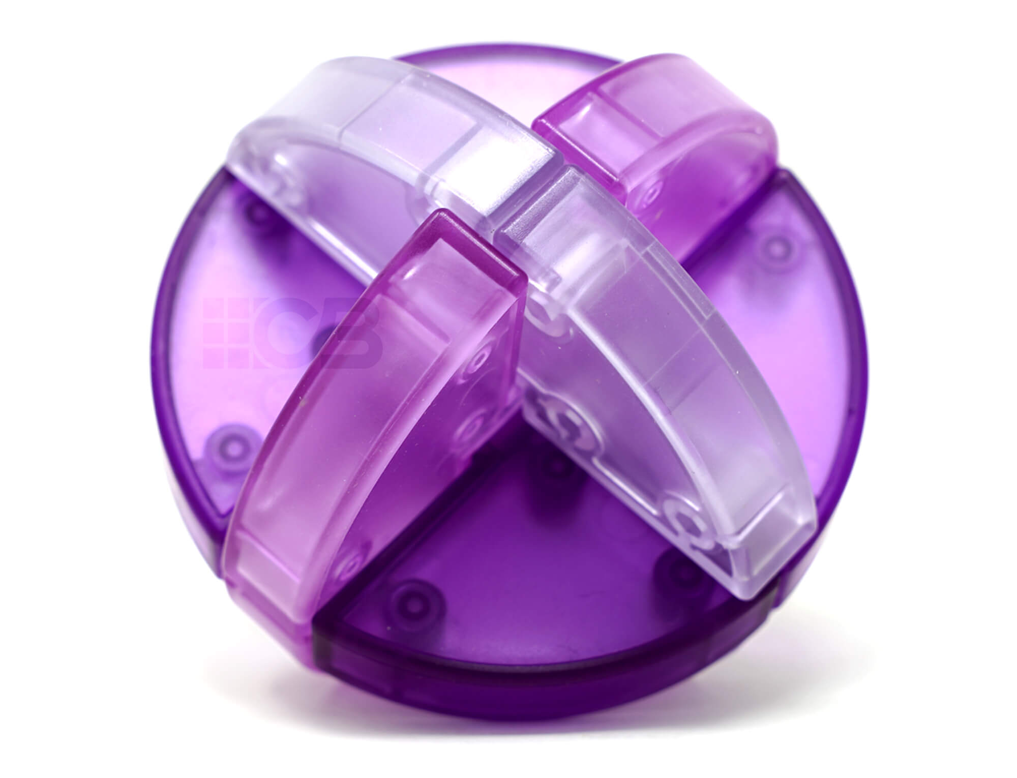 Kong Ming Luban Sphere roxo translúcido QiYi — vista frontal do quebra-cabeça esférico montado