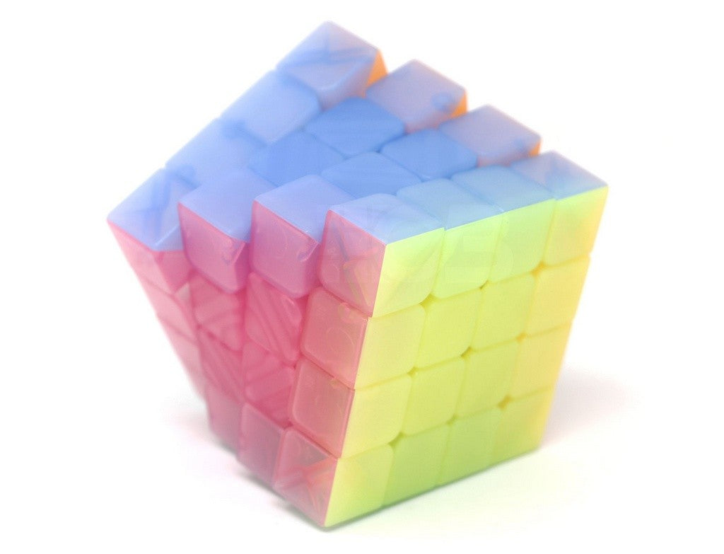 Cubo Mágico 4x4 QiYi QiYuan Jelly stickerless em vista frontal mostrando acabamento translúcido colorido