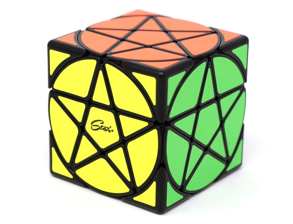 Cubo Mágico Pentagrama Pentacle QiYi preto visto de frente com as pontas coloridas da estrela em destaque