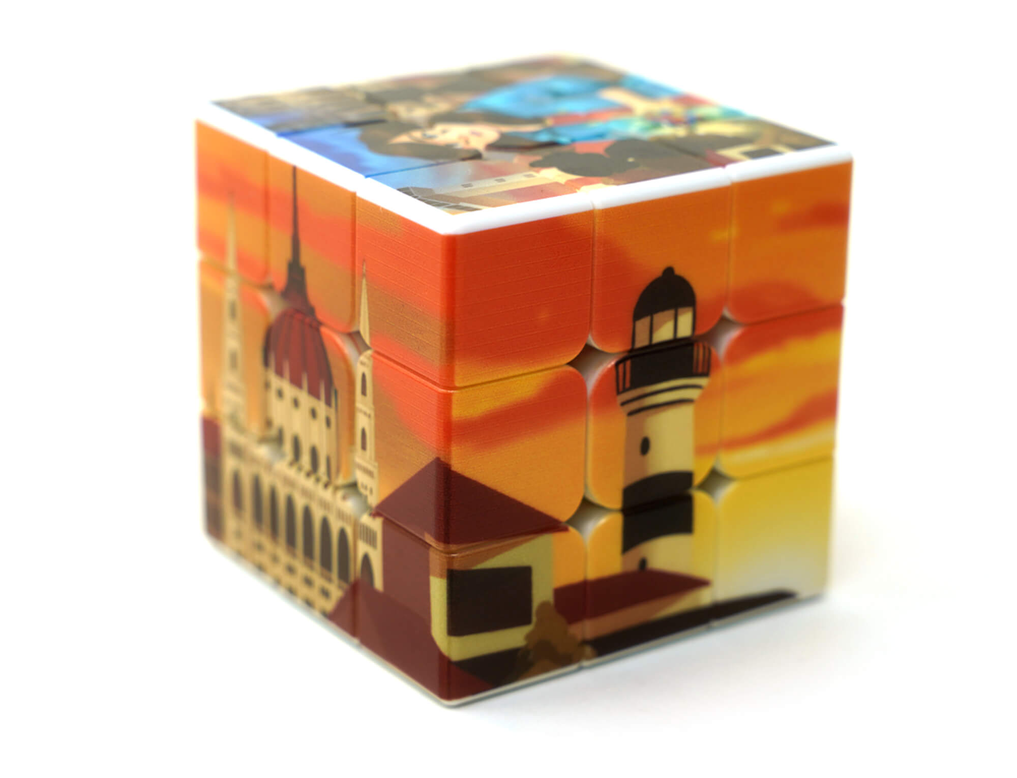 Cubo Mágico personalizado Suzane Coelho Contra o Tempo desmontado mostrando todas as seis faces