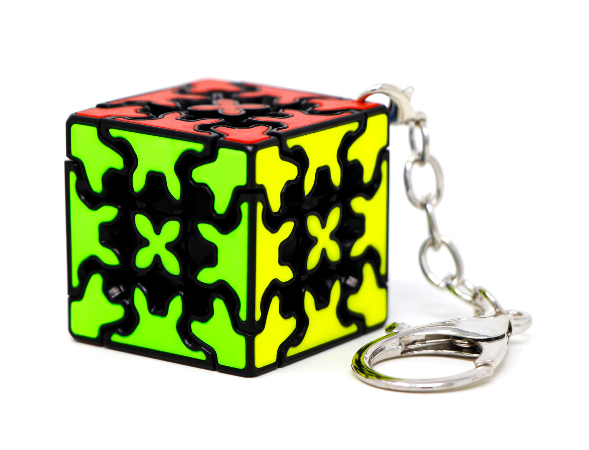 Gear Cube 3x3 Chaveiro QiYi em tamanho comparativo mostrando o formato compacto