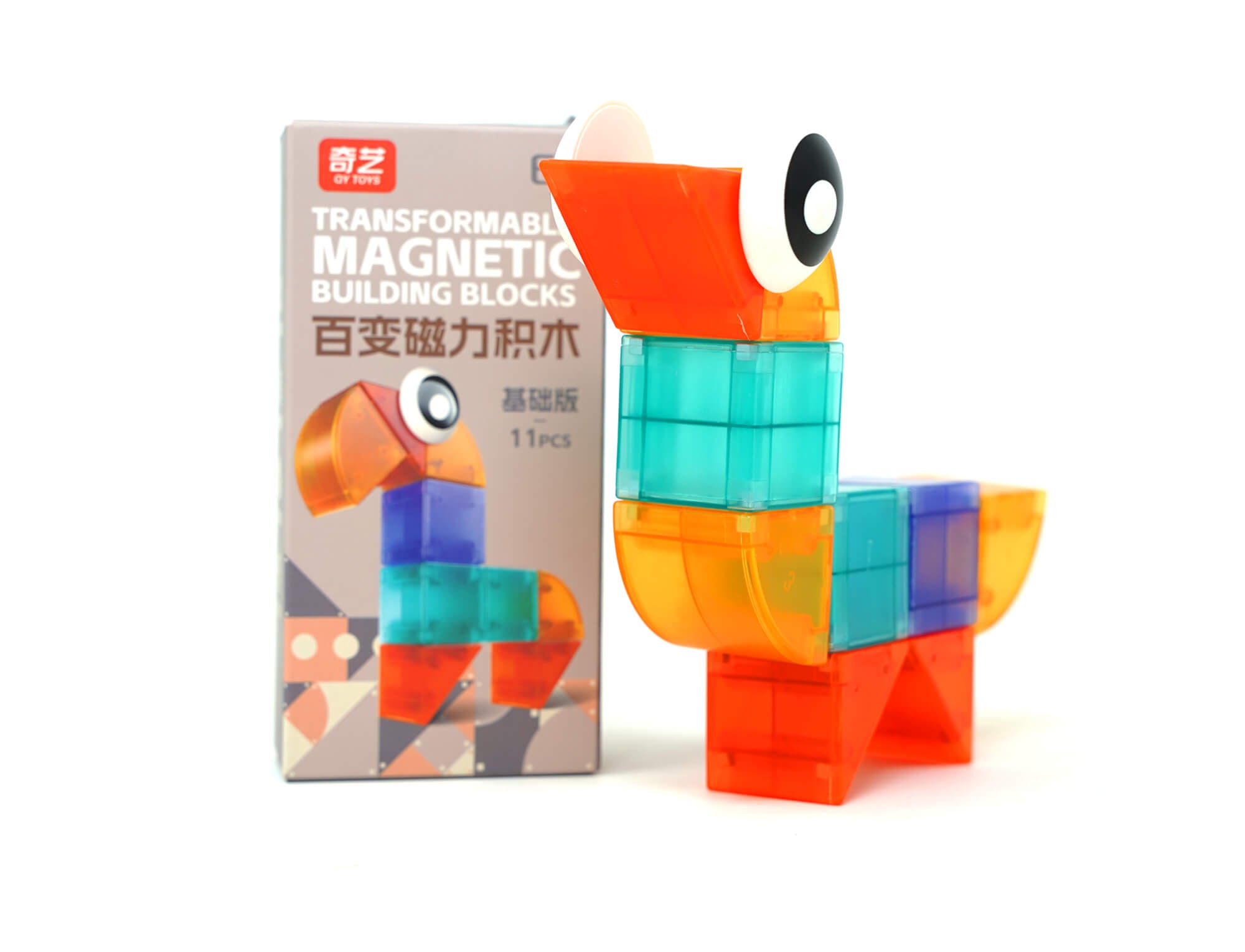 Bloco magnético transformável QiYi com peças geométricas coloridas montadas em estrutura 3D