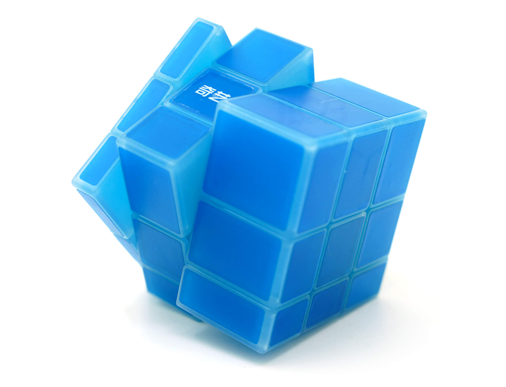Mirror Blocks 3x3 QiYi azul fosforescente — vista frontal do cubo resolvido
