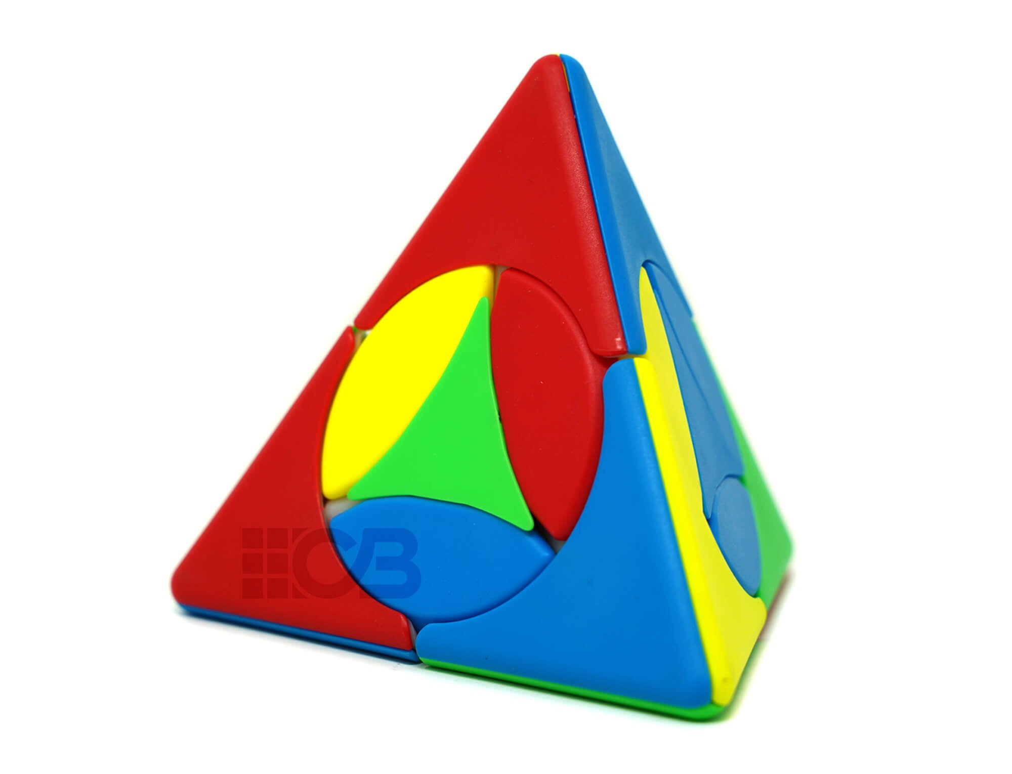 Pyraminx Pyramid Coin Fanxin colorido — vista frontal mostrando as faces triangulares em cores diferentes
