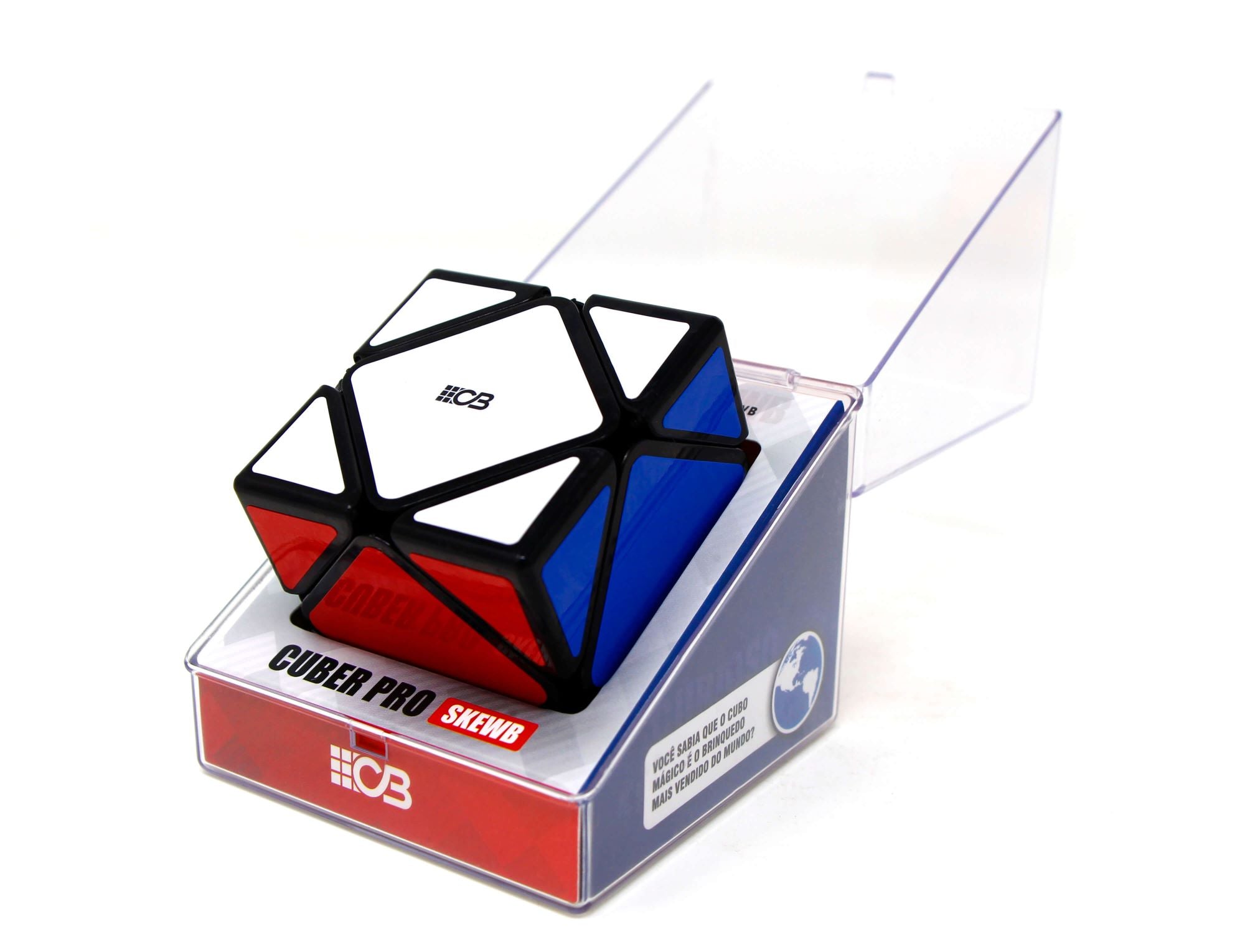 Skewb Cuber Pro com vista lateral destacando os vértices de rotação