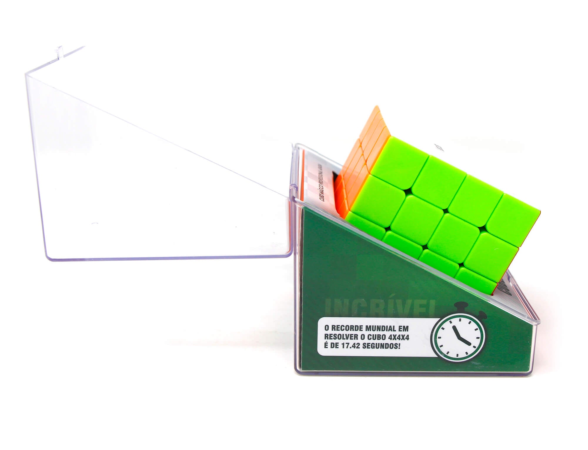 Cubo Mágico 4x4 Cuber Pro parcialmente embaralhado sobre superfície neutra