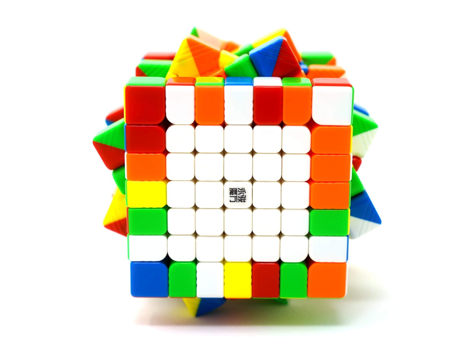 Vista superior do Cubo Mágico 7x7 YuFu V2 Magnético destacando a estrutura de peças Florian