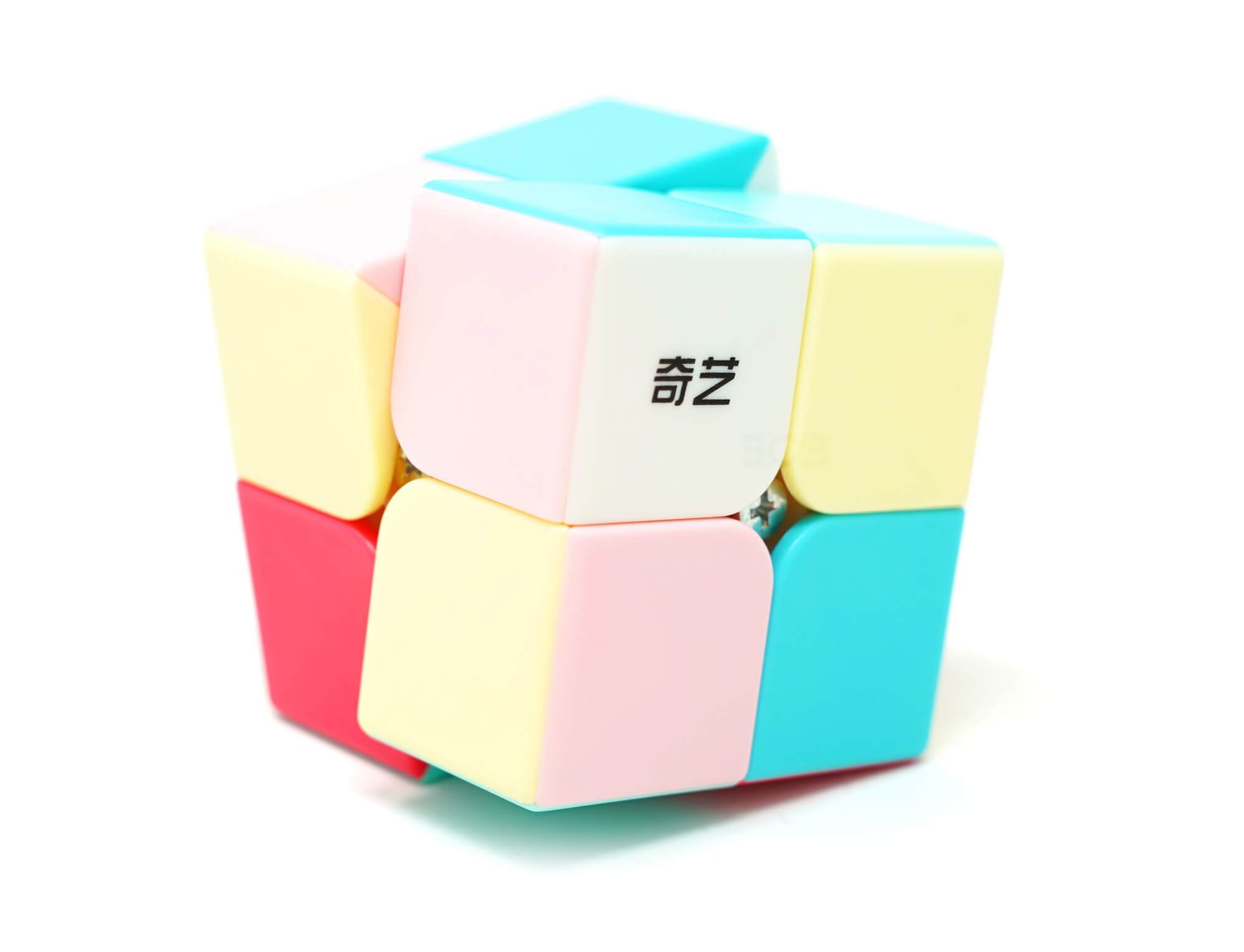 Cubo Mágico 2x2 QiDi Pastel Stickerless QiYi — vista frontal com cores pastel