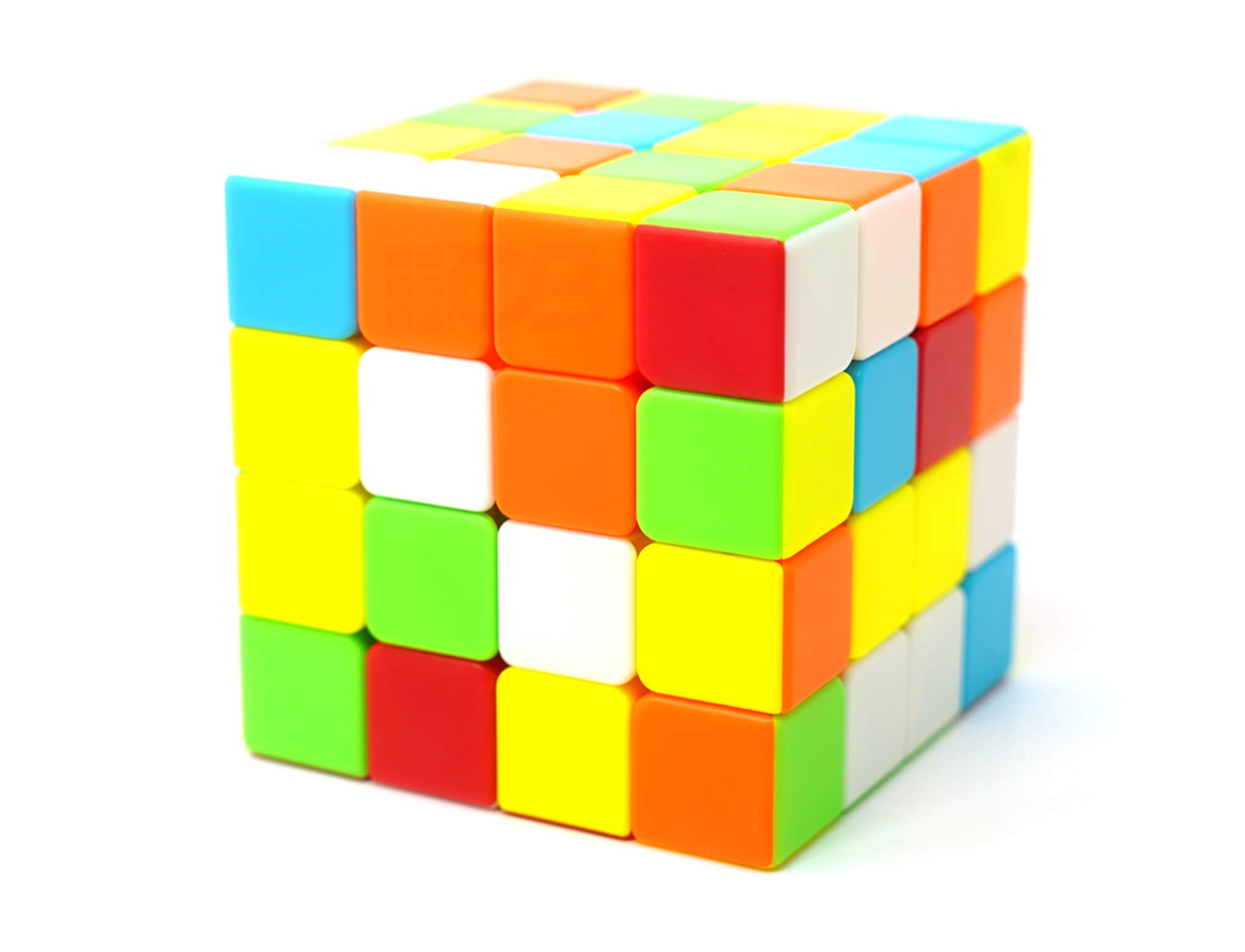 Cubo Mágico 4x4 Fanxin stickerless em ângulo lateral mostrando profundidade das camadas
