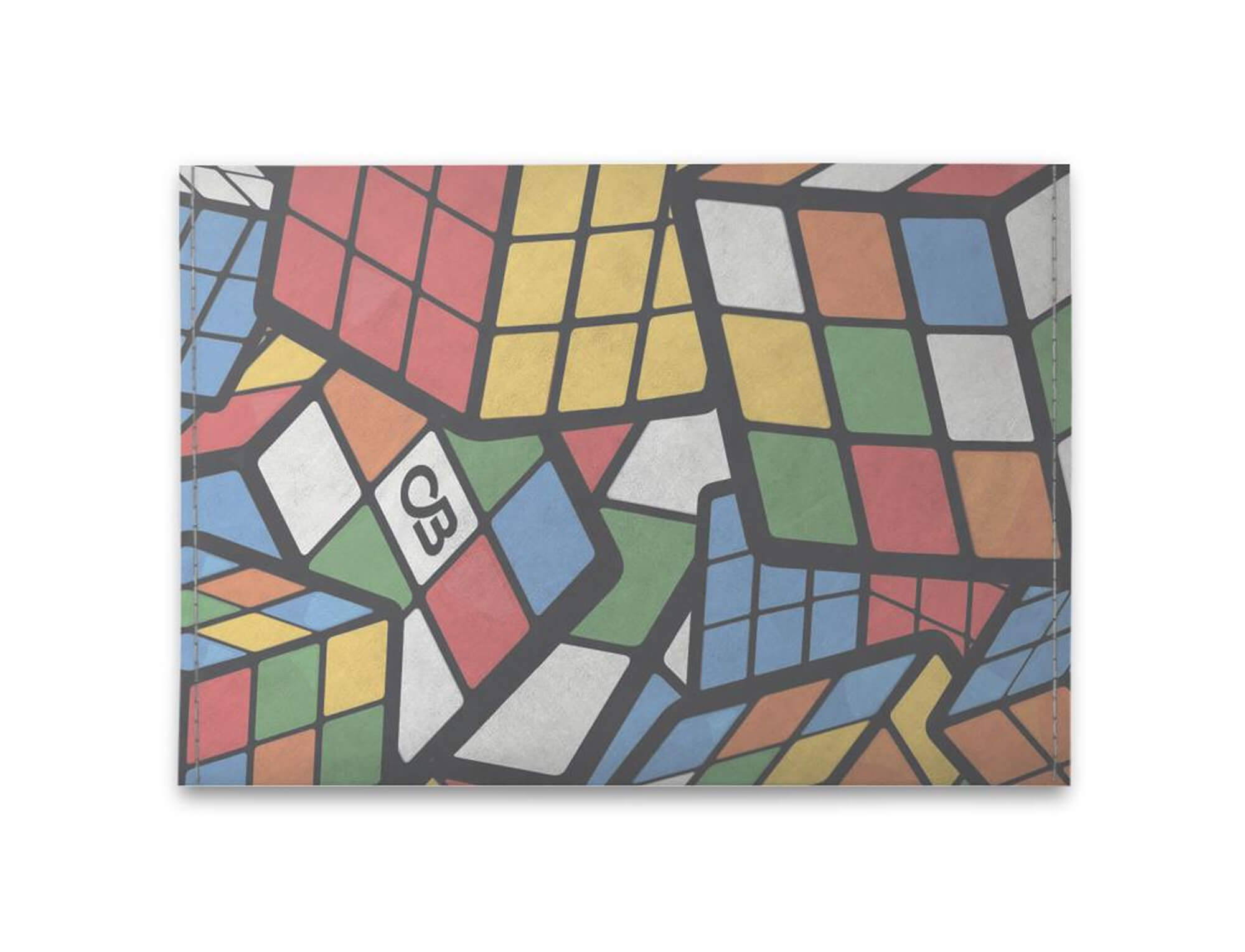 Detalhe do material e acabamento artesanal do porta-cartão Speedcuber