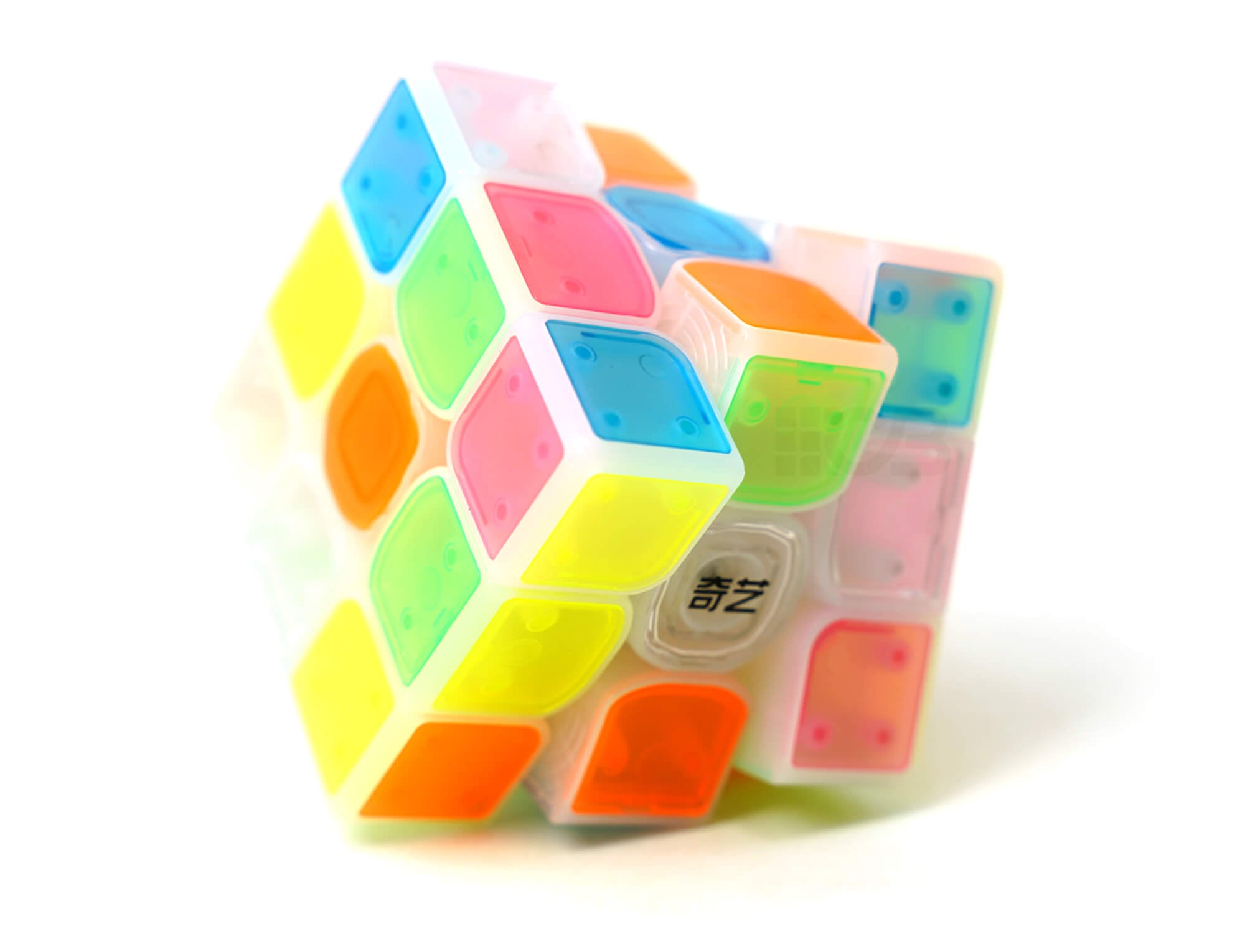 Cubo Mágico 3x3 QiYi QiMeng Icy Amber stickerless com acabamento translúcido colorido, vista frontal