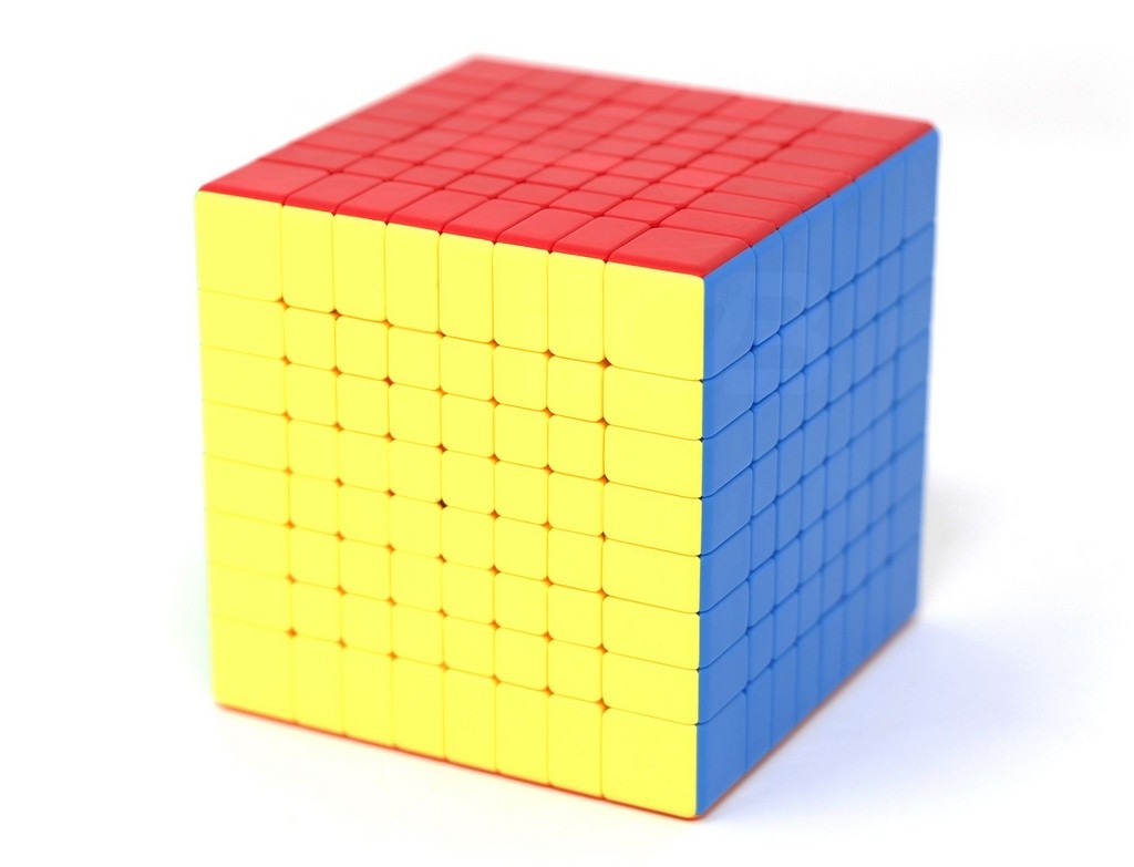 Cubo Mágico 8x8 Meilong MoYu sobre base expositora incluída na embalagem