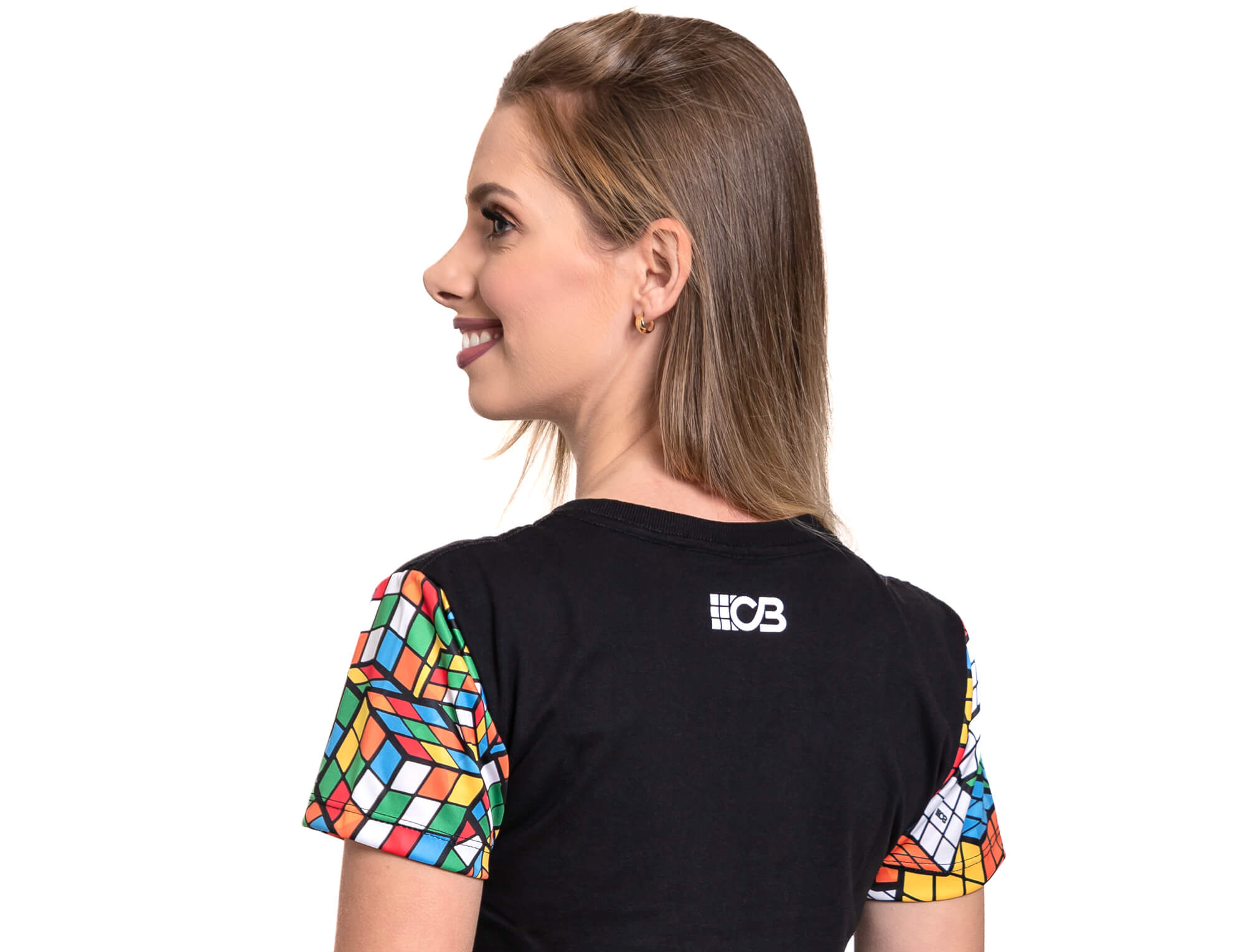 Camiseta baby look Cubo Mágico vista de costas