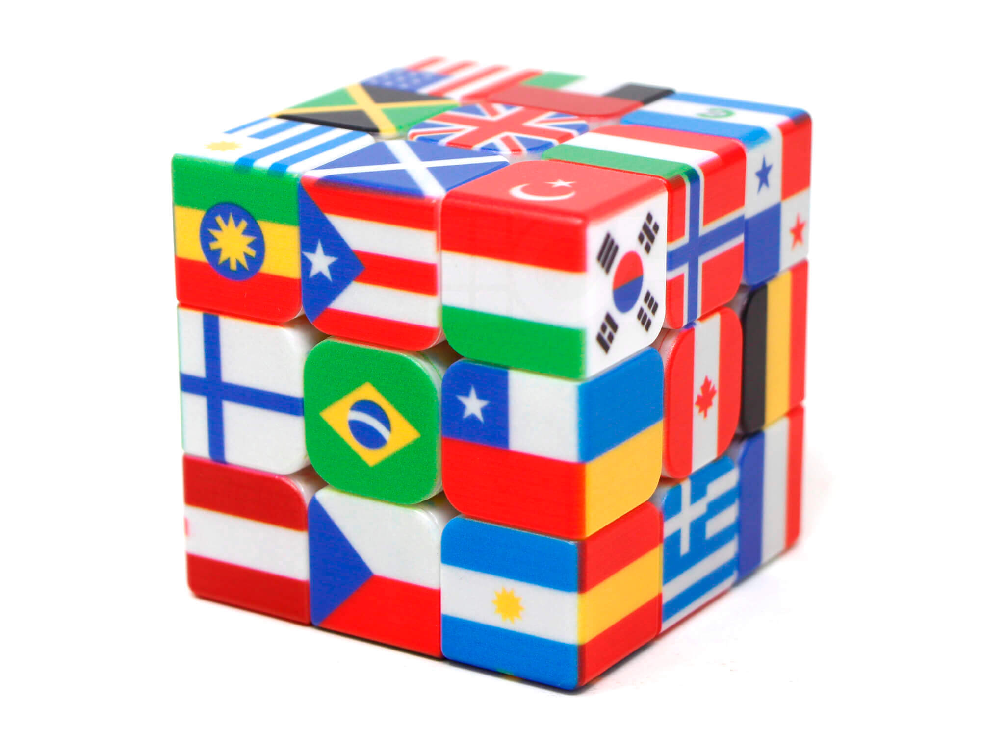 Cubo Mágico Olimpíadas Vinci Cube em ângulo três quartos destacando as cores vibrantes