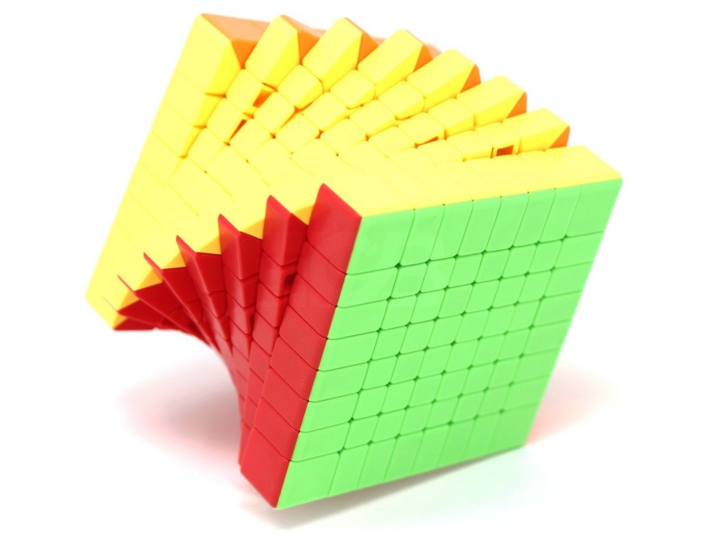 Vista superior do Cubo Mágico 8x8 MoYu Meilong stickerless parcialmente embaralhado