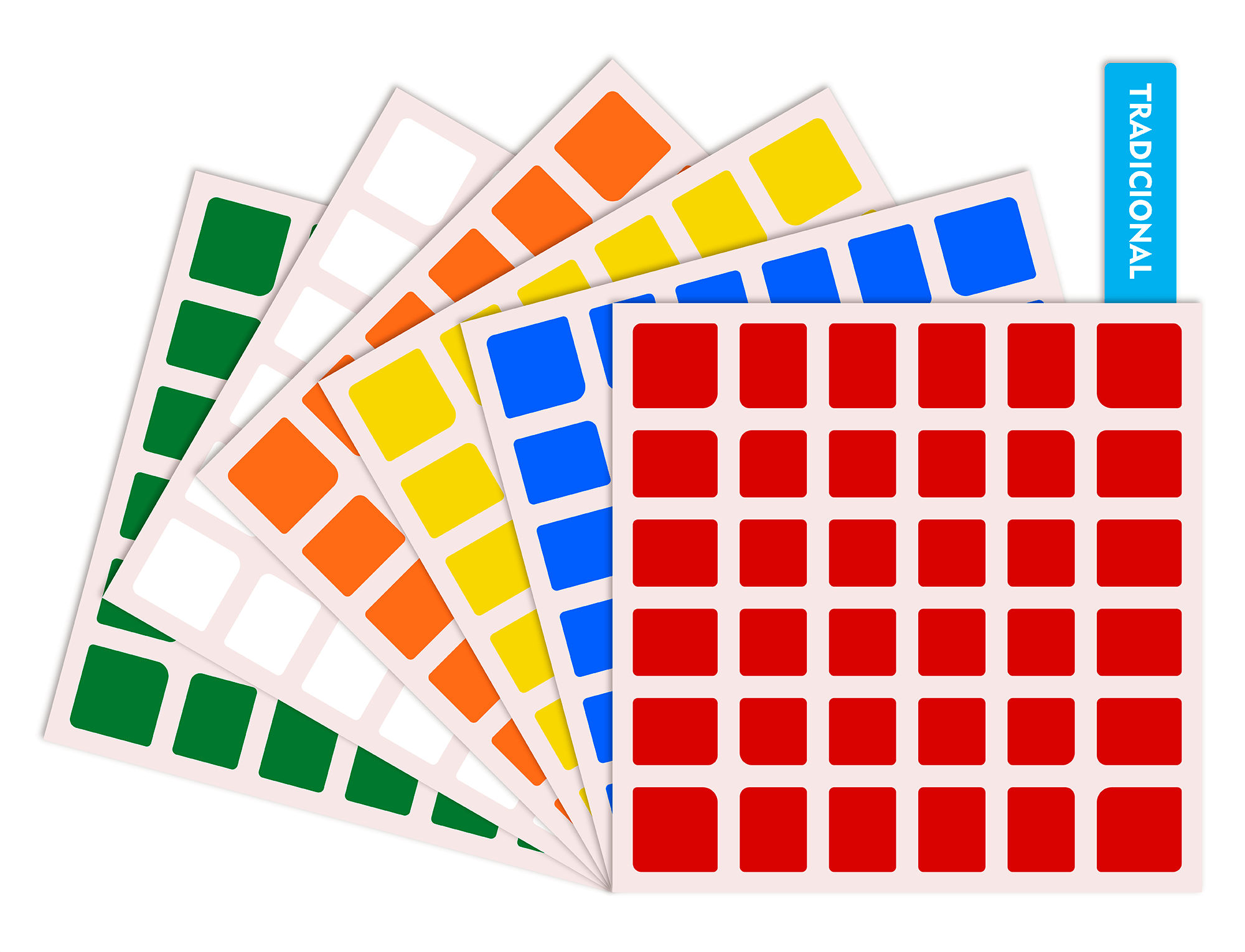 Kit adesivos de reposição para Cubo Mágico 6x6 68 mm — vista frontal do produto