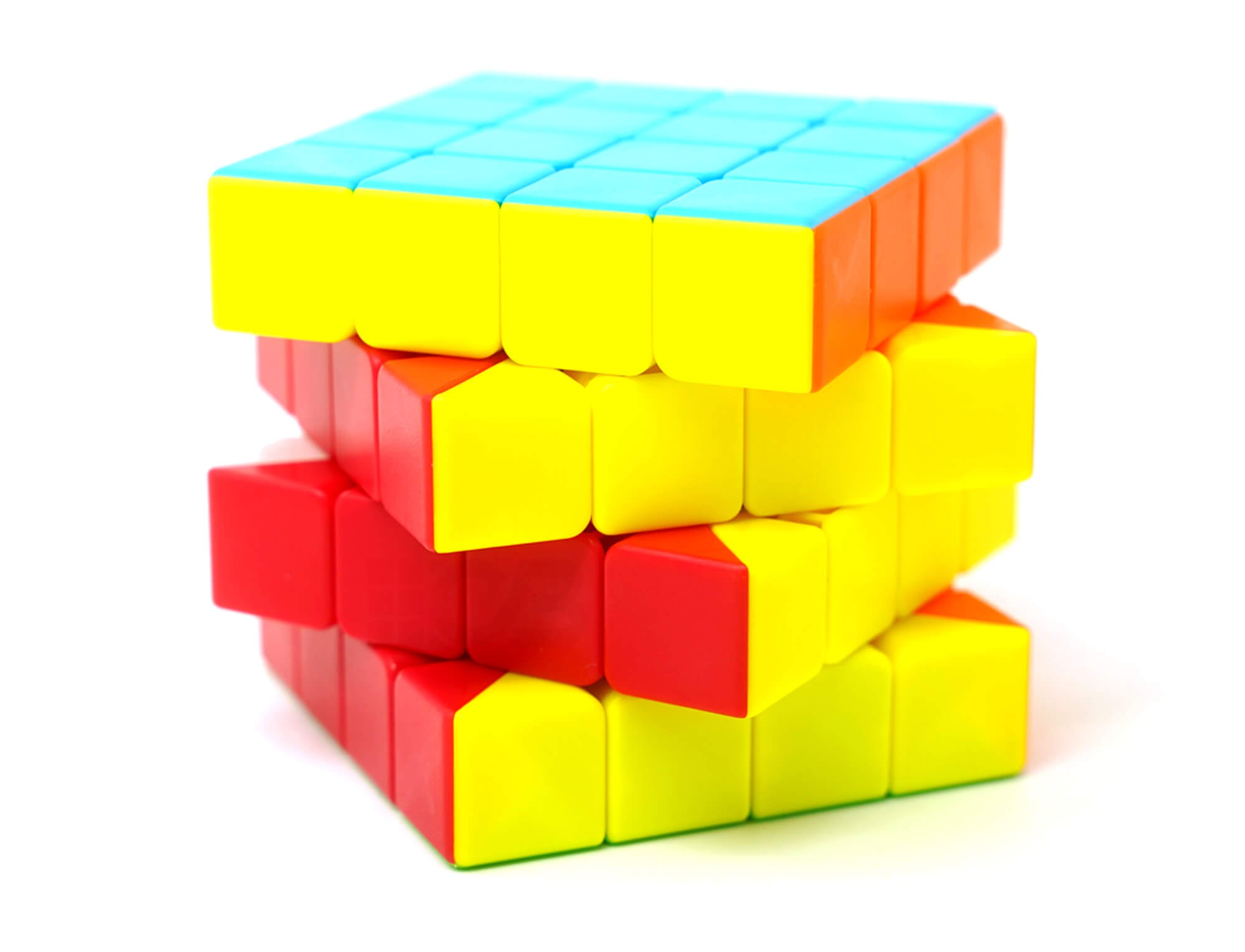 Vista superior do Cubo Mágico 4x4 Fanxin stickerless destacando a face amarela