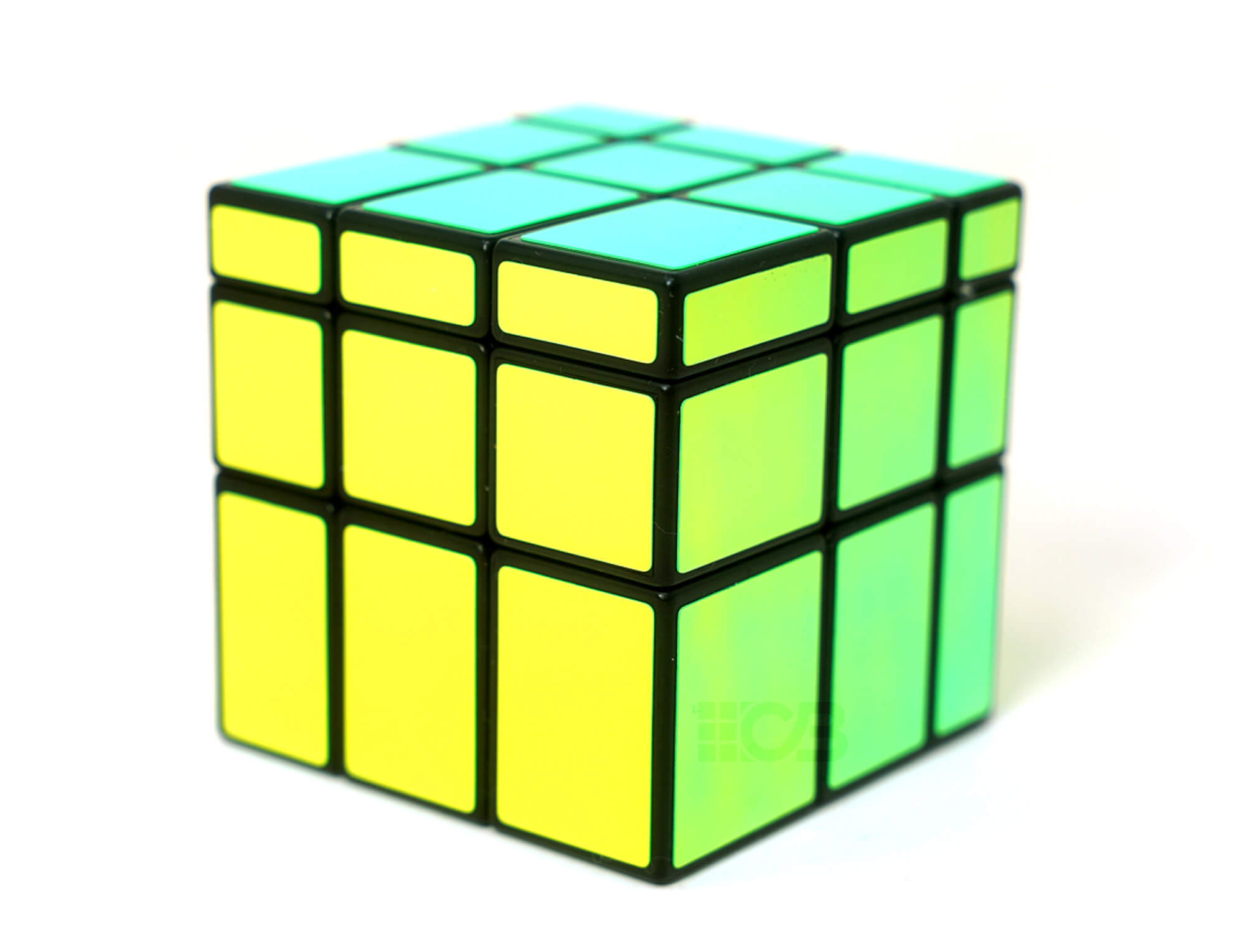 Mirror Blocks 3x3 QiYi verde fluorescente — detalhe das peças de formatos diferentes