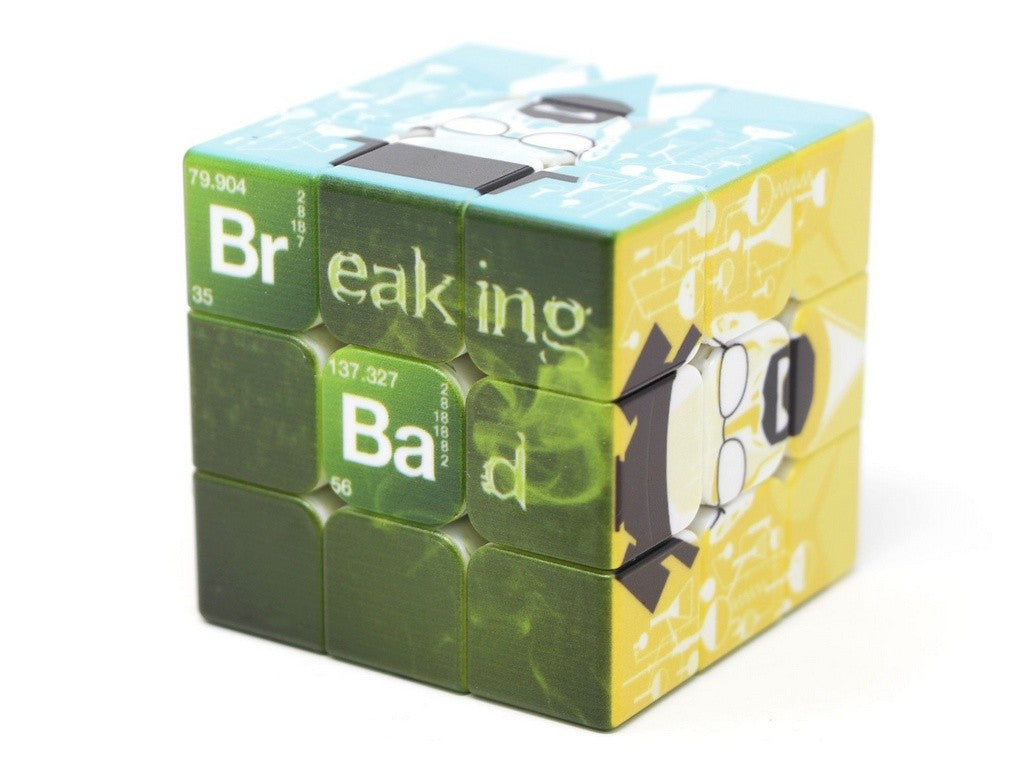 Detalhe da impressão UV no Cubo Mágico Breaking Bad com cores vivas e acabamento preciso
