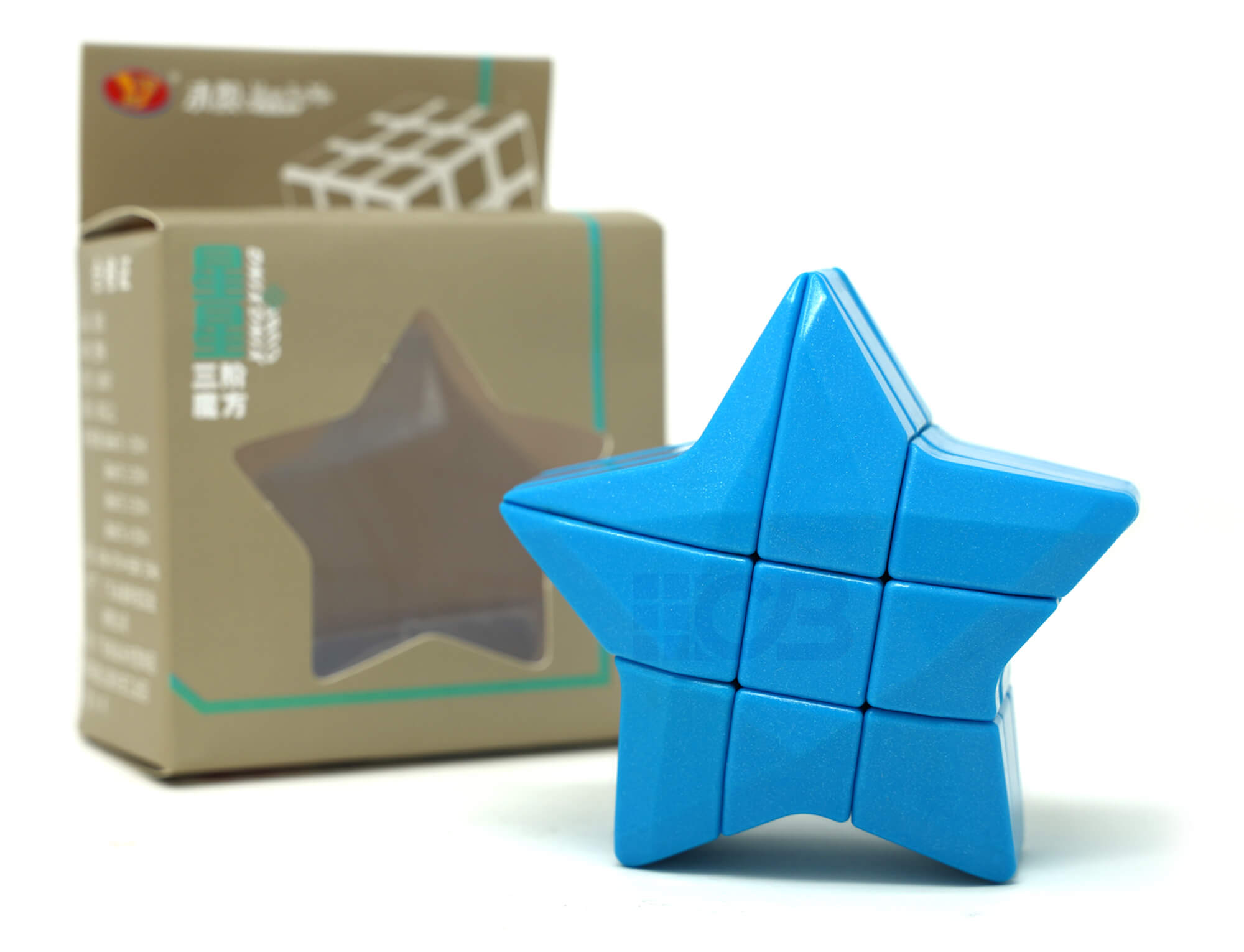 Shape mod estrela 3x3 YJ azul — ângulo lateral destacando as pontas do formato