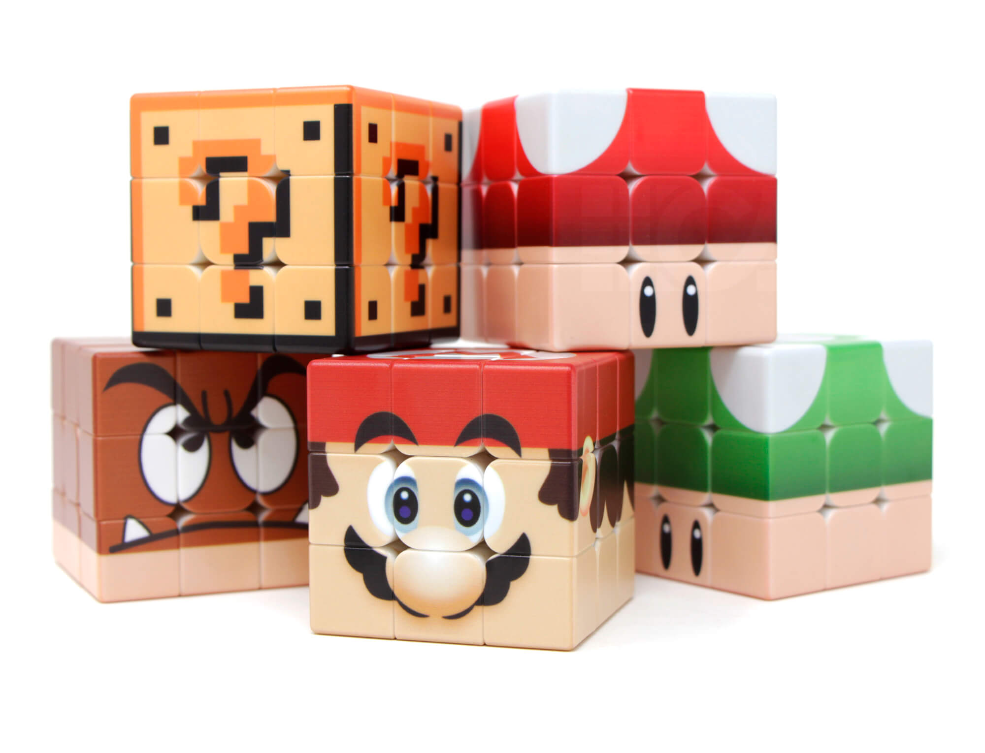 Kit com 5 cubos mágicos 3x3 personalizados com personagens do Mario Bros, impressão UV direta no plástico
