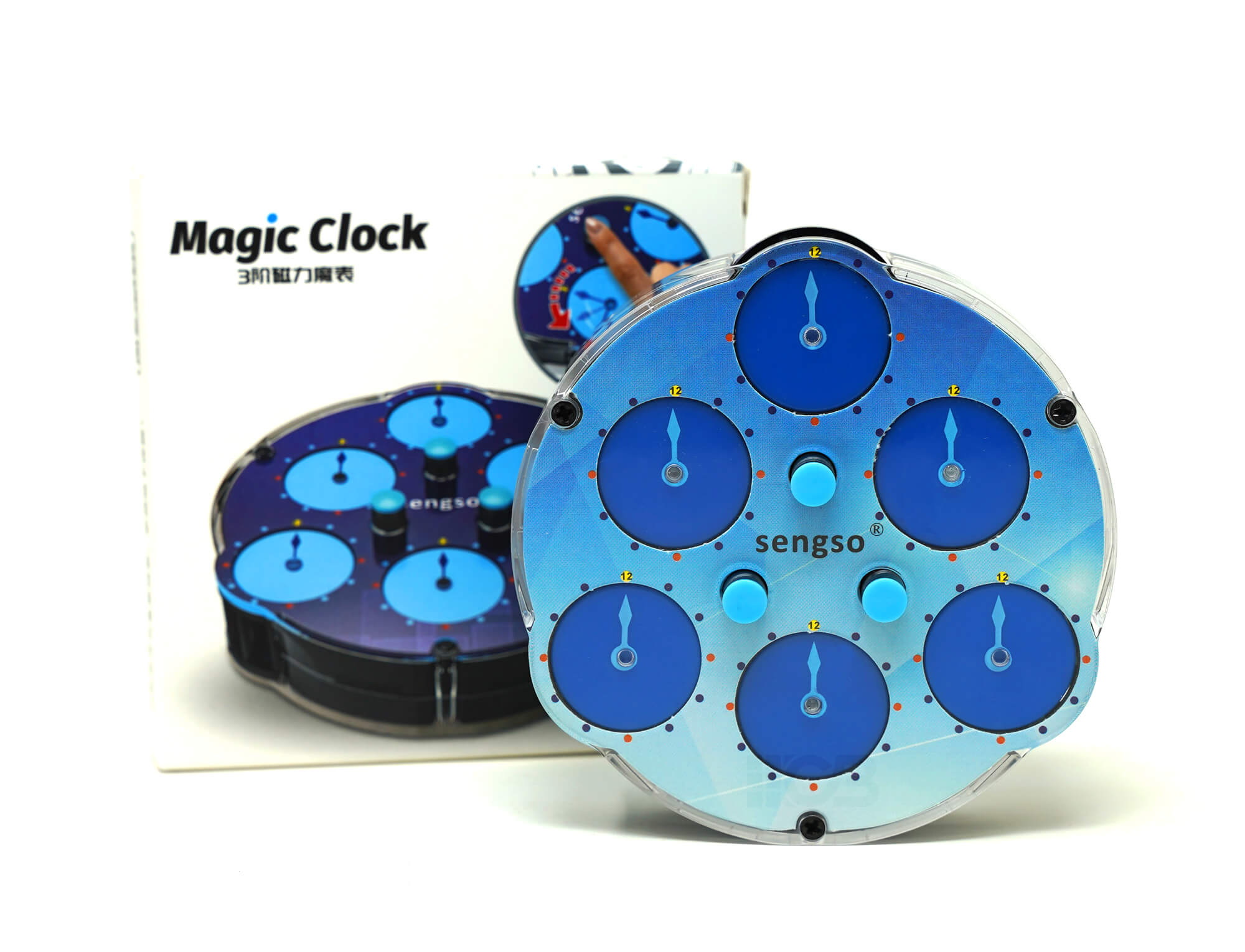 Clock SengSo 3 com todos os ponteiros alinhados na posição 12h, resolvido