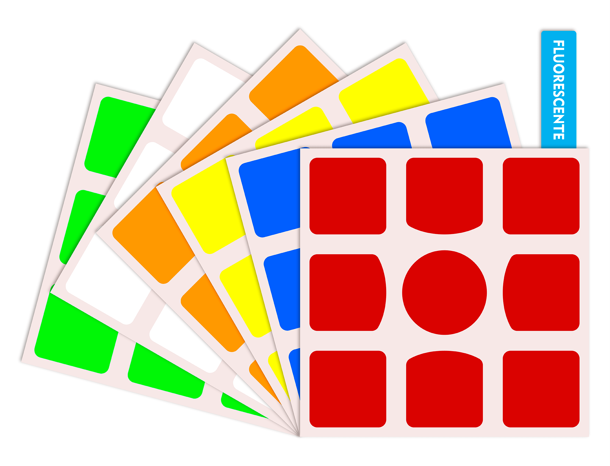 Detalhe das cores do kit de adesivos GAN 3x3 com as seis faces coloridas