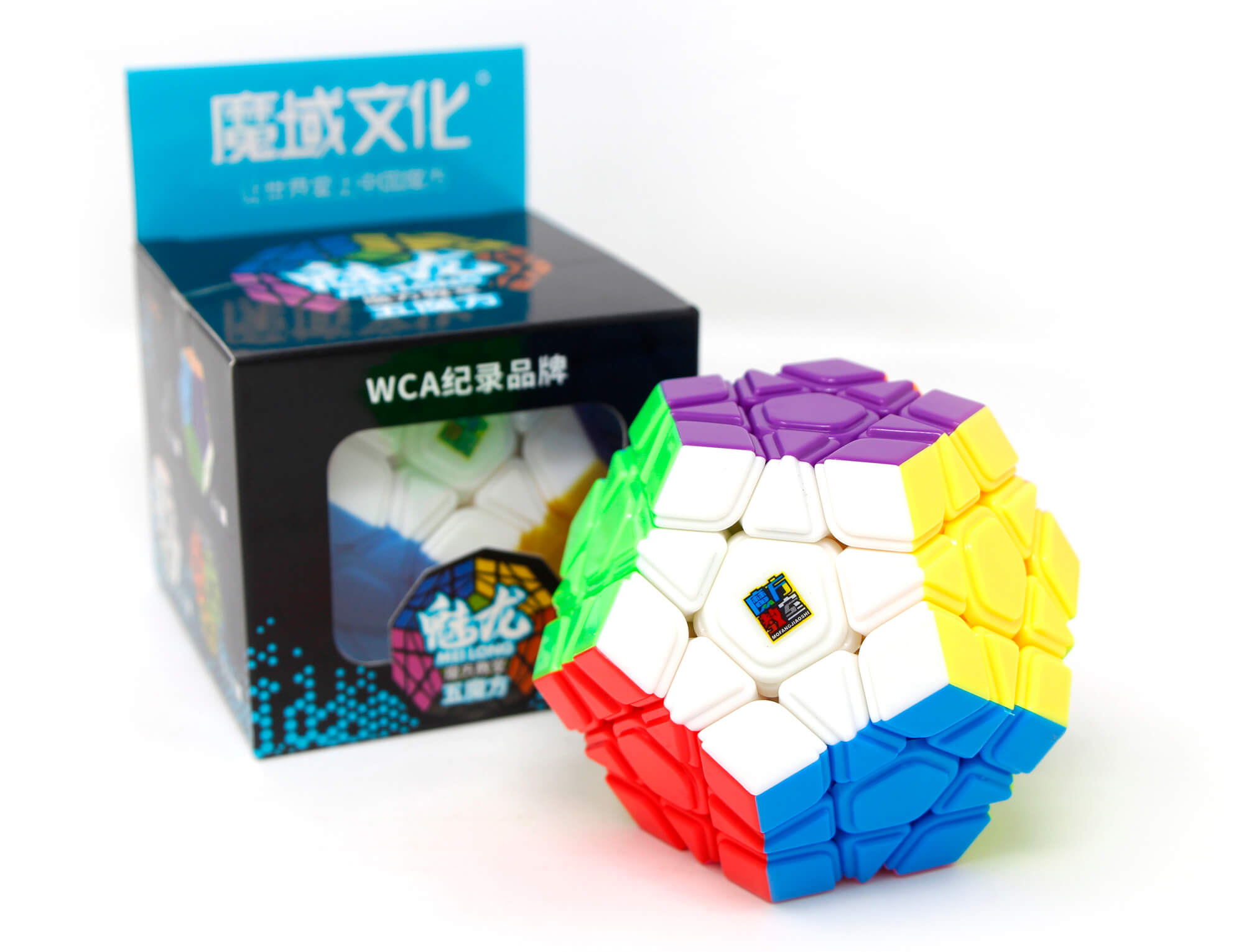 Megaminx Meilong MoYu stickerless — ângulo lateral evidenciando a estrutura dodecaédrica