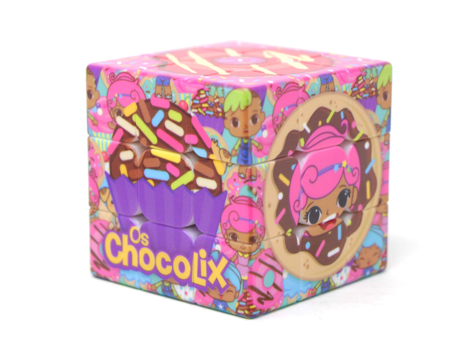 Cubo Mágico Os Chocolix — ângulo traseiro do modelo com personagens