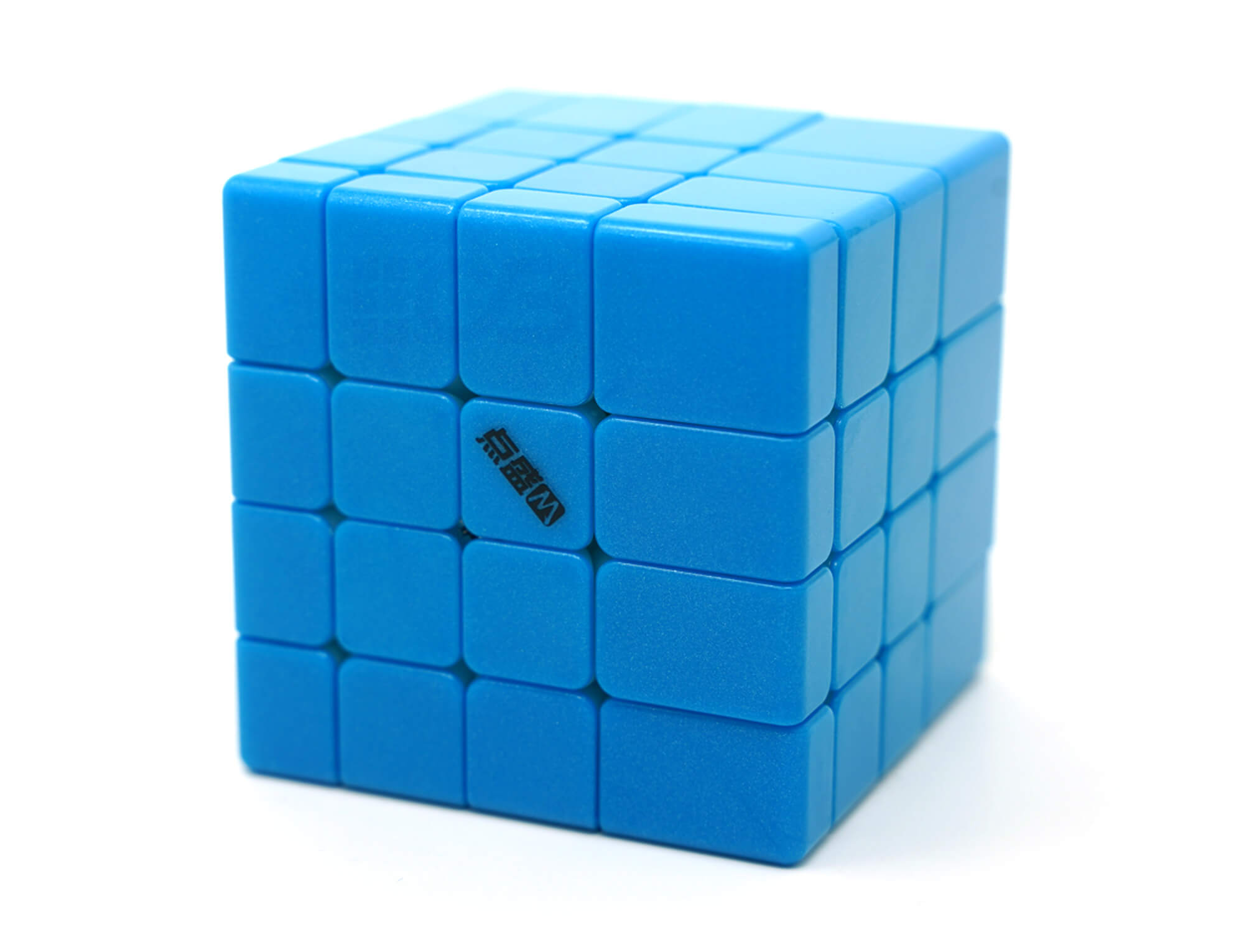 Vista lateral do Mirror Blocks 4x4 Diansheng azul com blocos de tamanhos variados
