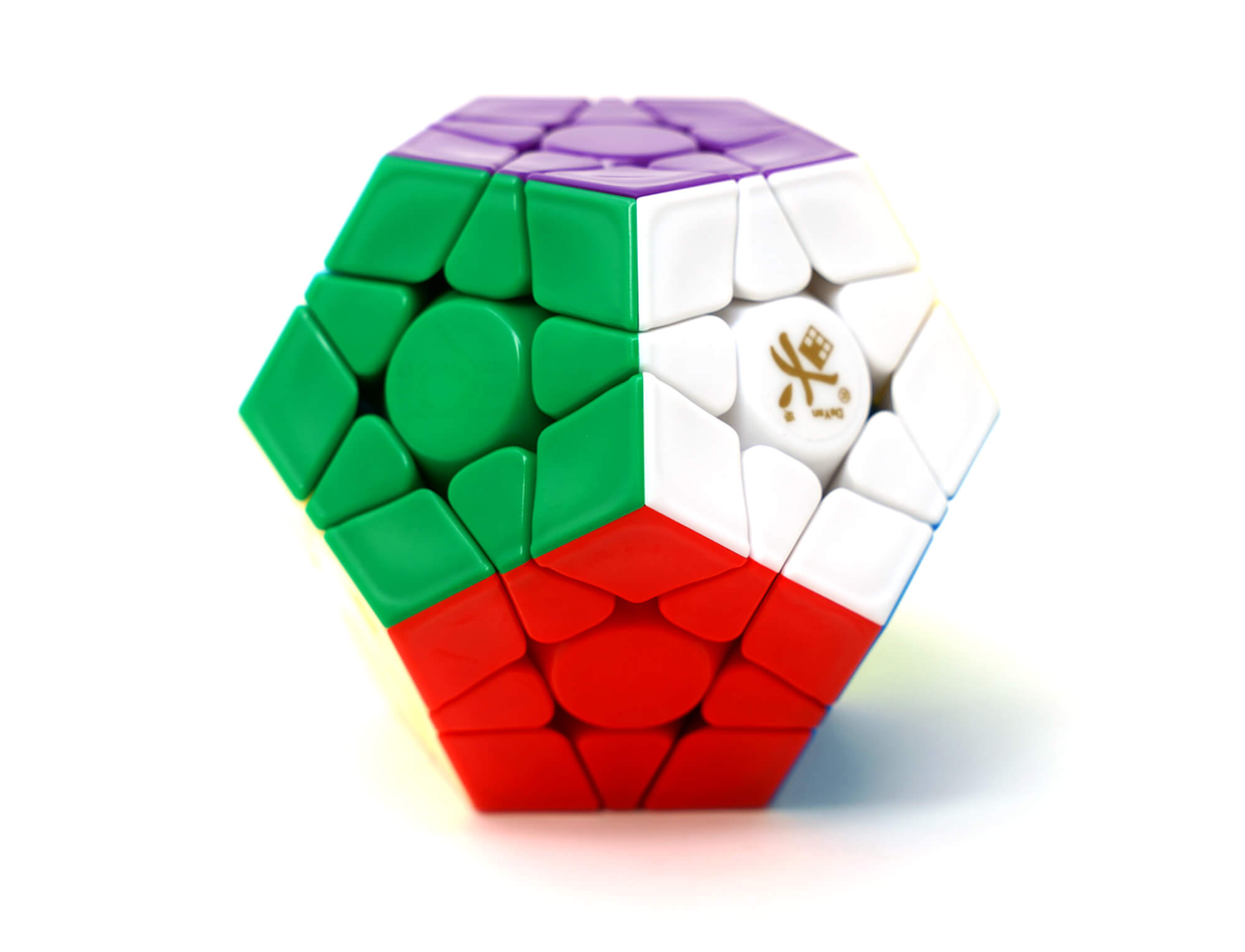 Megaminx DaYan V2M Magnético — detalhe das peças stickerless com cores vivas