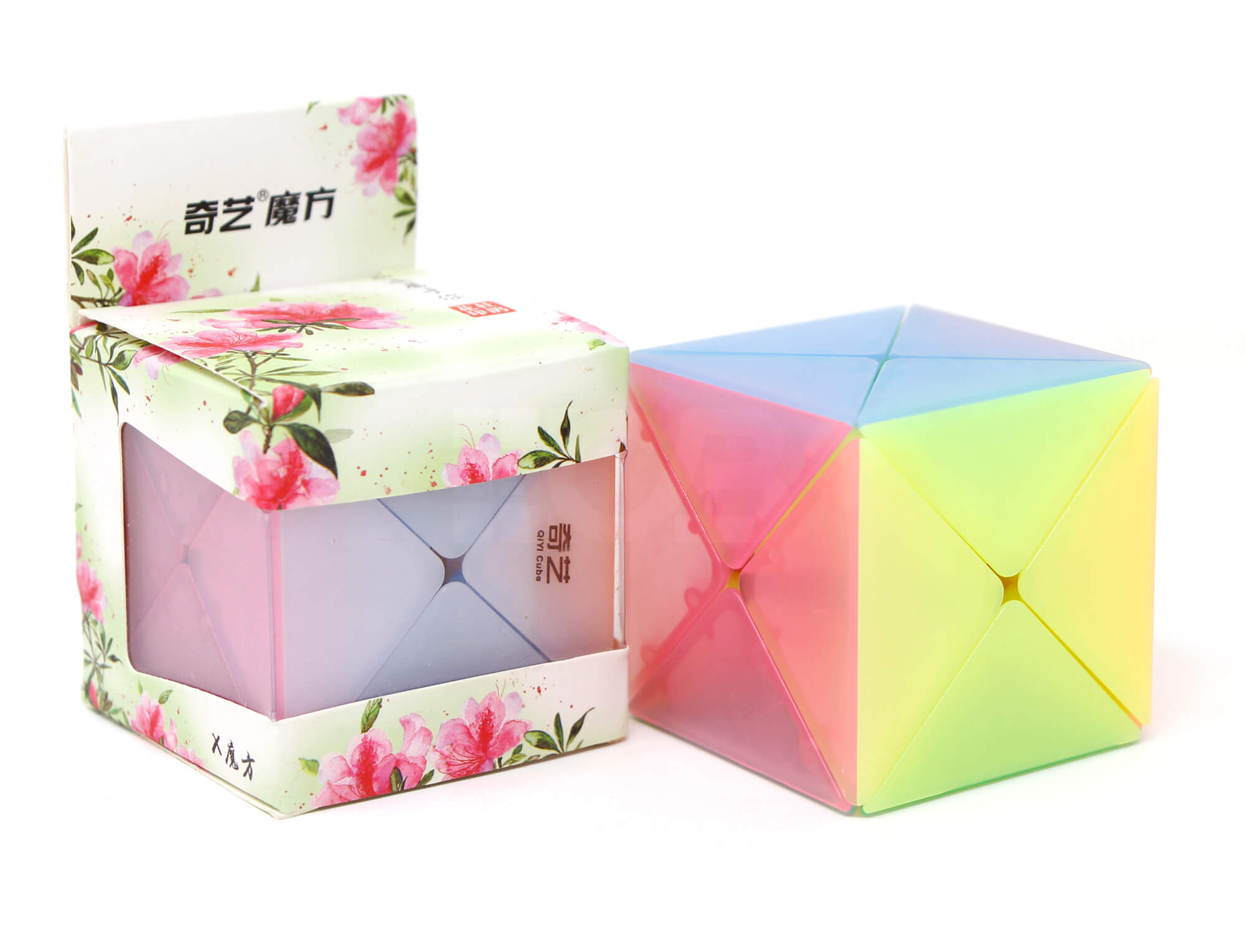 Cubo X Dino Jelly QiYi em ângulo lateral mostrando o acabamento gelatinoso e estrutura interna