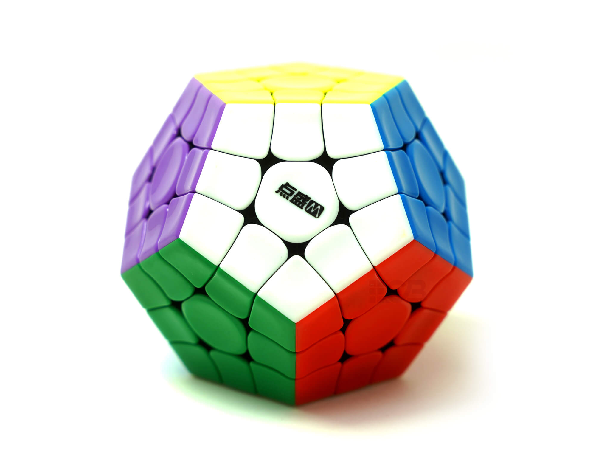 Megaminx Galaxy Diansheng stickerless em vista frontal mostrando as doze faces coloridas