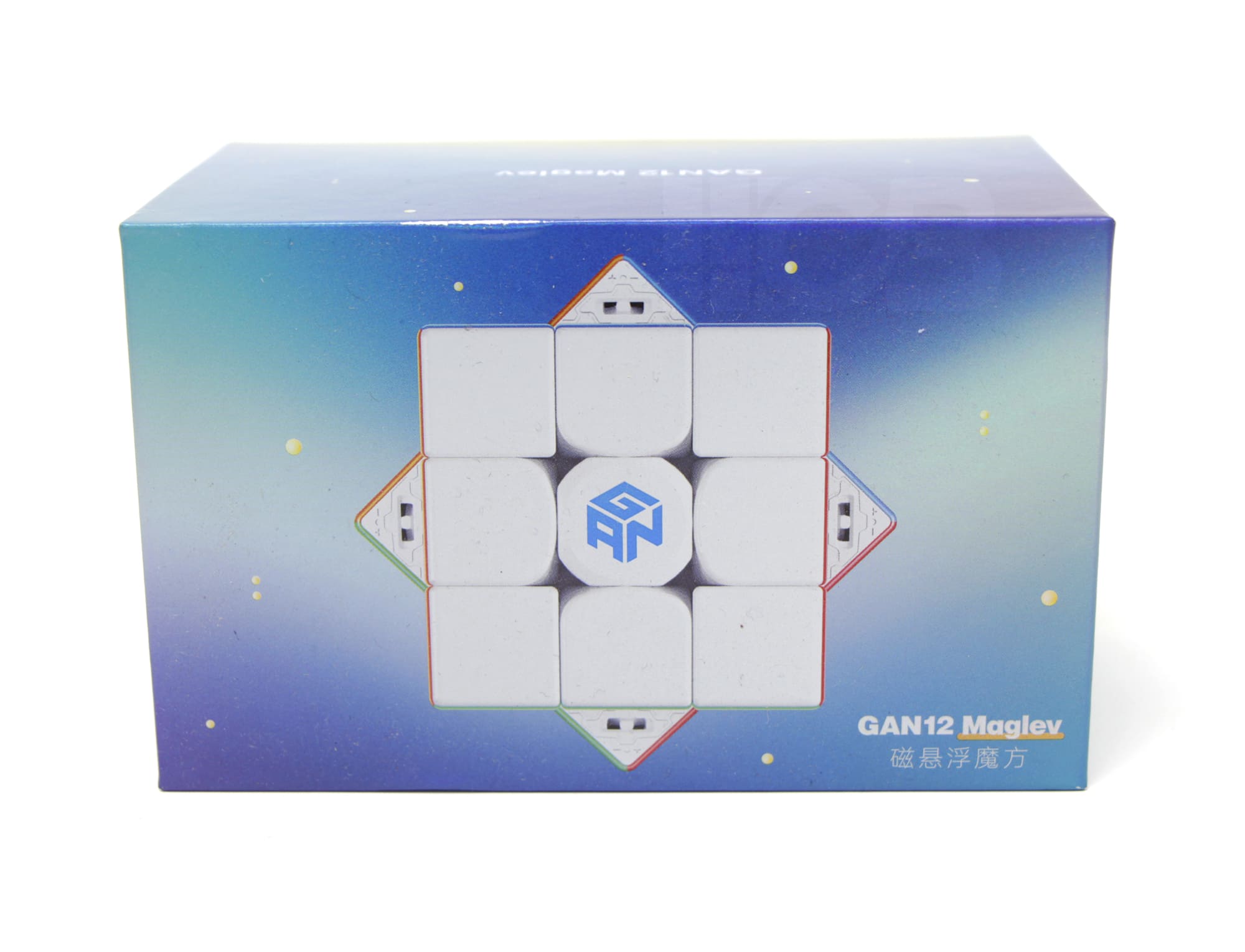 Cubo Mágico 3x3 GAN 12 MagLev UV Stickerless — vista frontal mostrando acabamento UV brilhante