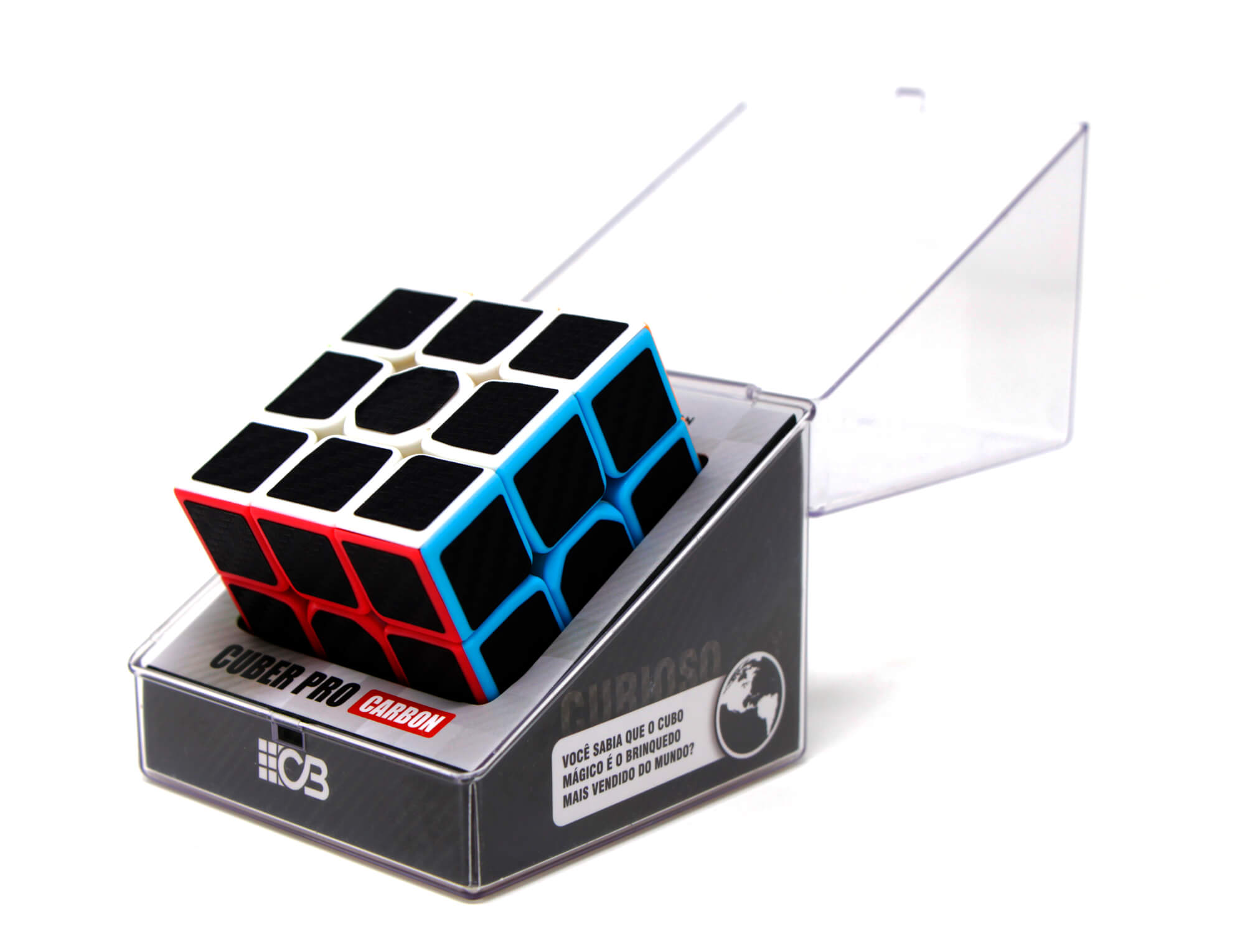 Cubo Mágico 3x3 Carbon Cuber Pro posicionado sobre superfície clara