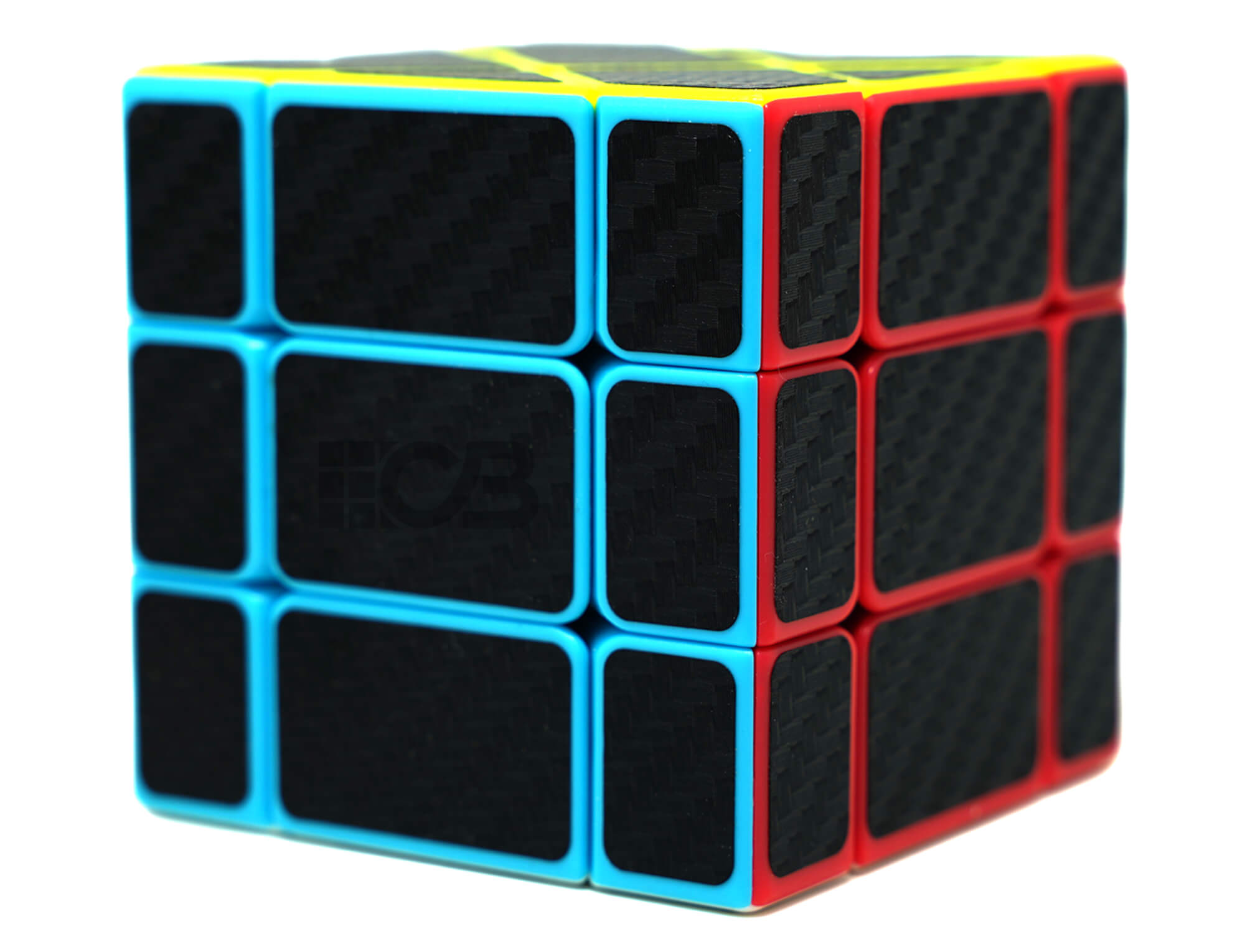 Detalhe da textura de fibra de carbono nas peças centrais do Fisher Cube QiYi