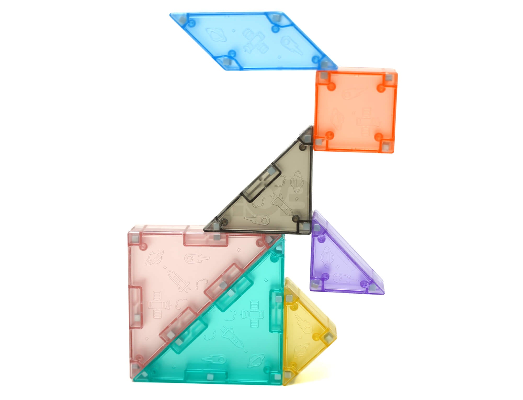Tangram magnético QiYi com 7 peças geométricas coloridas sobre superfície branca