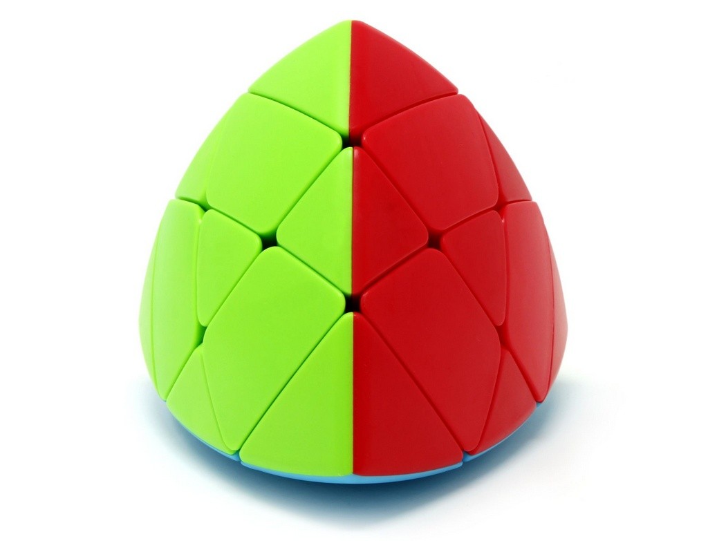 Detalhe das peças coloridas do Mastermorphix QiYi 3x3 stickerless com o formato embaralhado