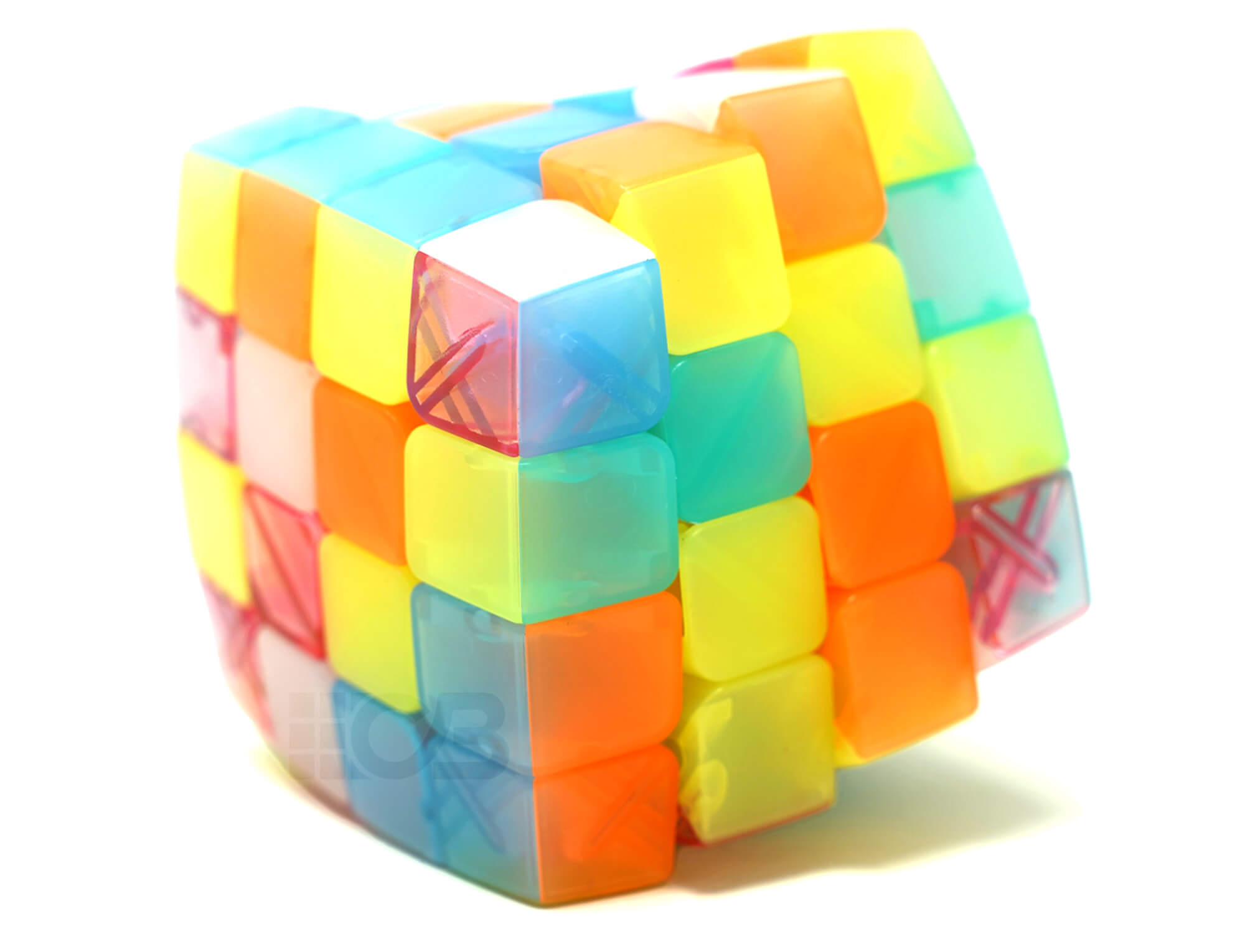 Cubo Mágico 4x4 Pillowed Jelly SengSo stickerless — vista frontal mostrando o formato arredondado e as peças translúcidas coloridas