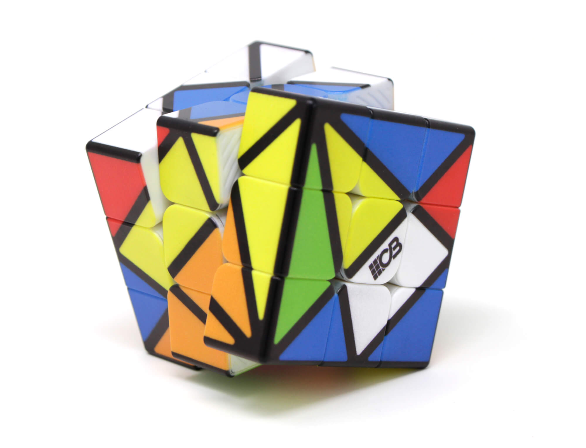 Vista lateral do Axis Cube personalizado com impressão UV direta nas faces