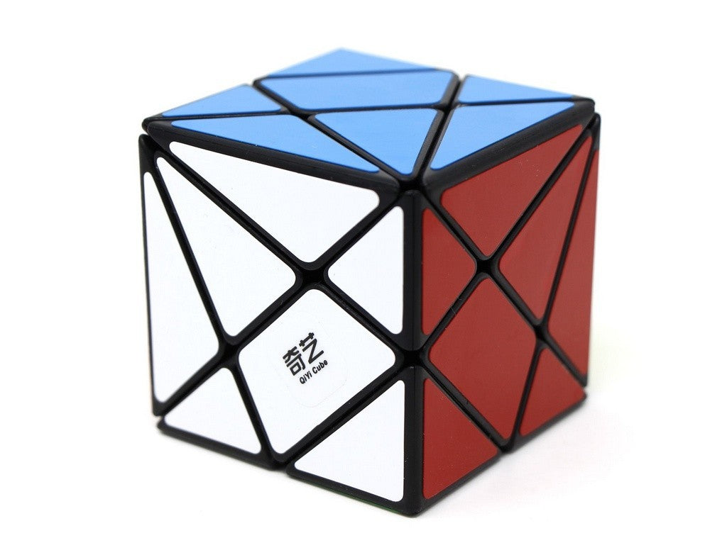 Axis Cube 3x3 QiYi stickerless em posição resolvida mostrando o formato assimétrico característico