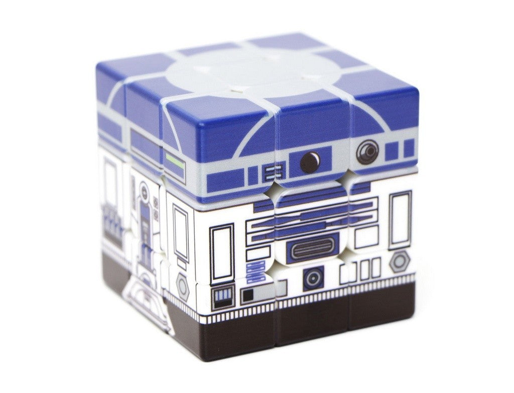 Cubo Mágico personalizado R2D2 na mão, mostrando acabamento e giro fluido