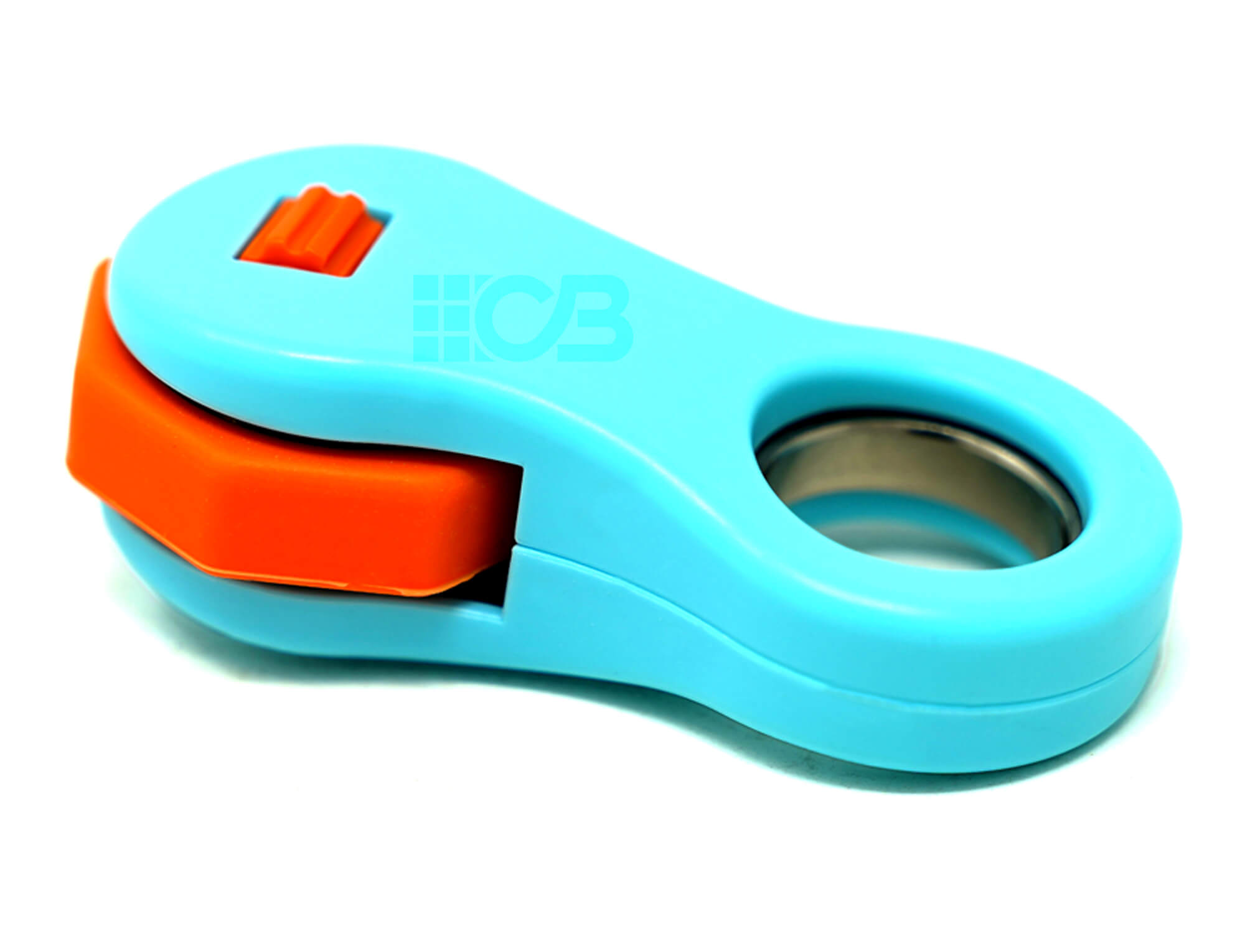 Fidget Roller QiYi azul com detalhes em laranja — vista frontal mostrando bola central e rolo esponjoso
