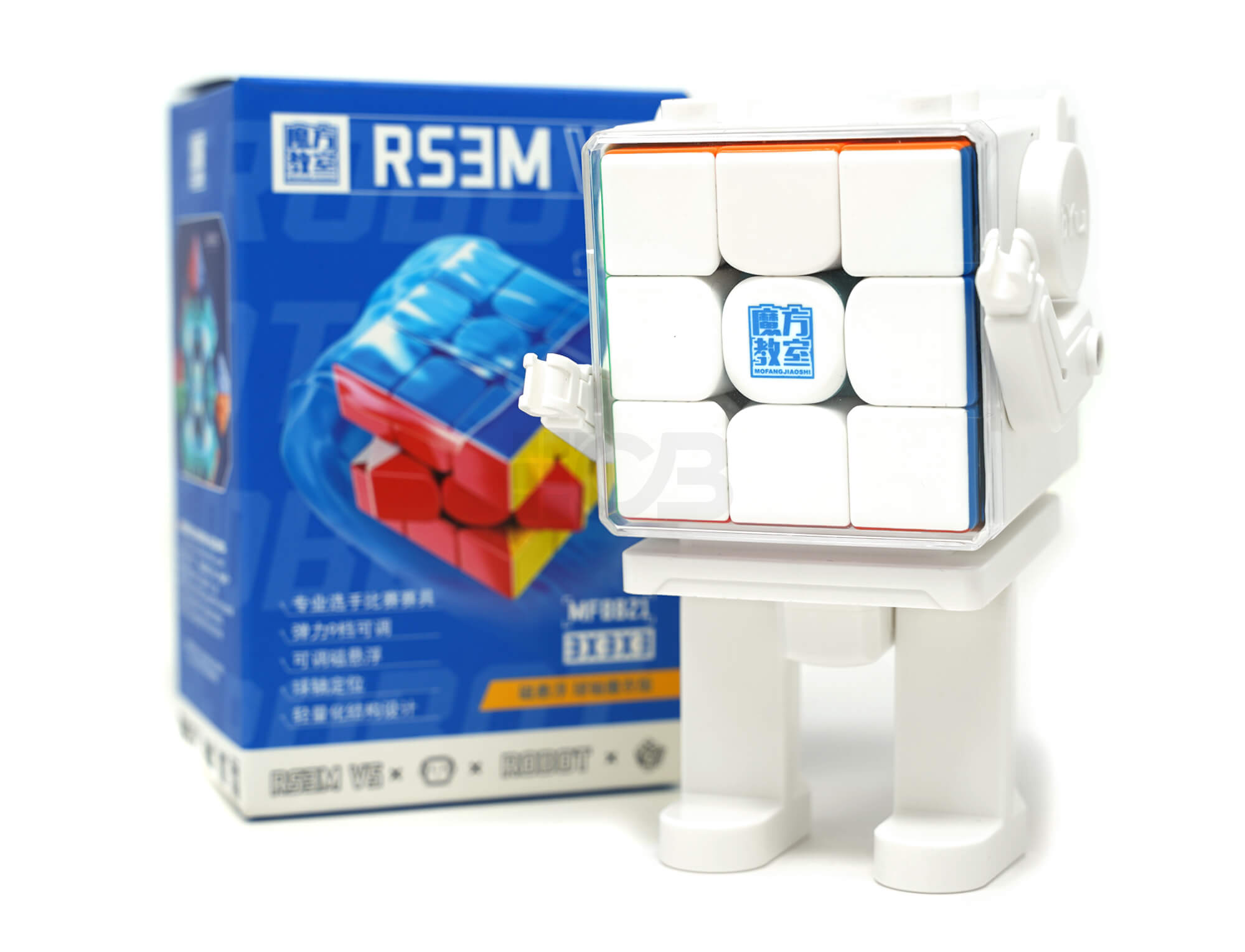 Embalagem do kit MoYu RS3M V5 UV Ball Core com base robô e acessórios inclusos